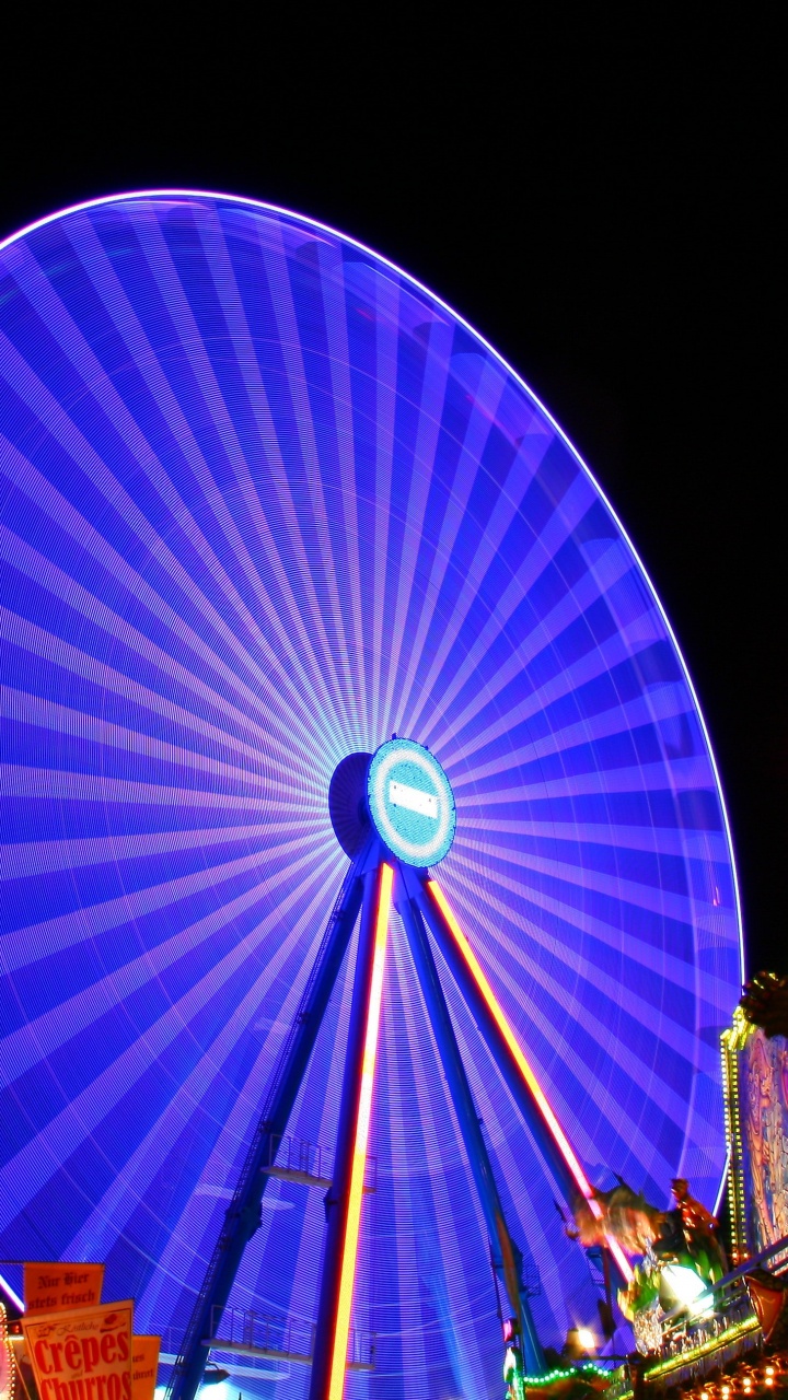 Blue and Red Ferris Wheel During Night Time. Wallpaper in 720x1280 Resolution