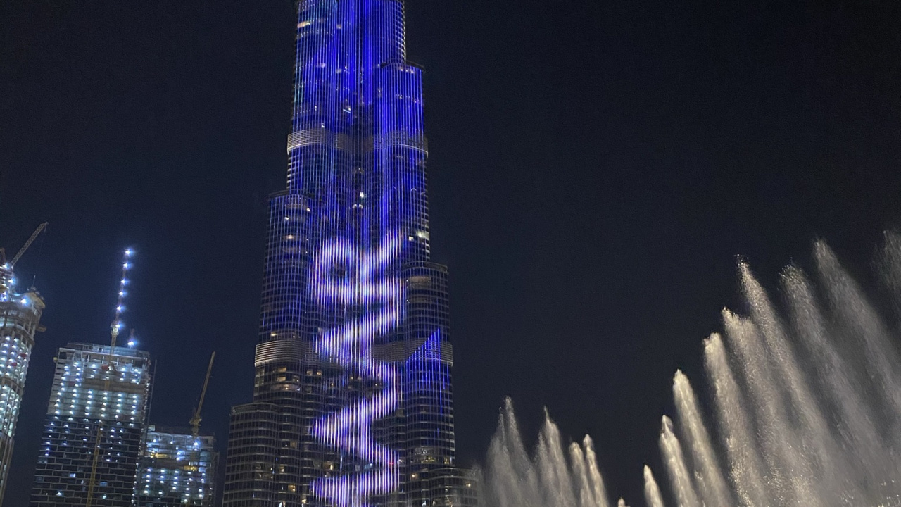 Dubai, Burj Khalifa, Landmark, Water, Night. Wallpaper in 1280x720 Resolution