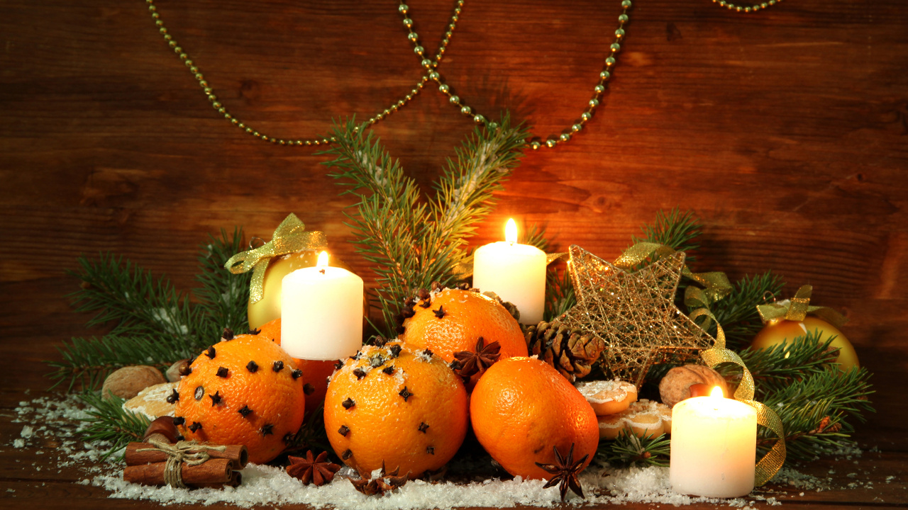 Christmas Day, Still Life, Gourd, Candle, Vegetable. Wallpaper in 1280x720 Resolution
