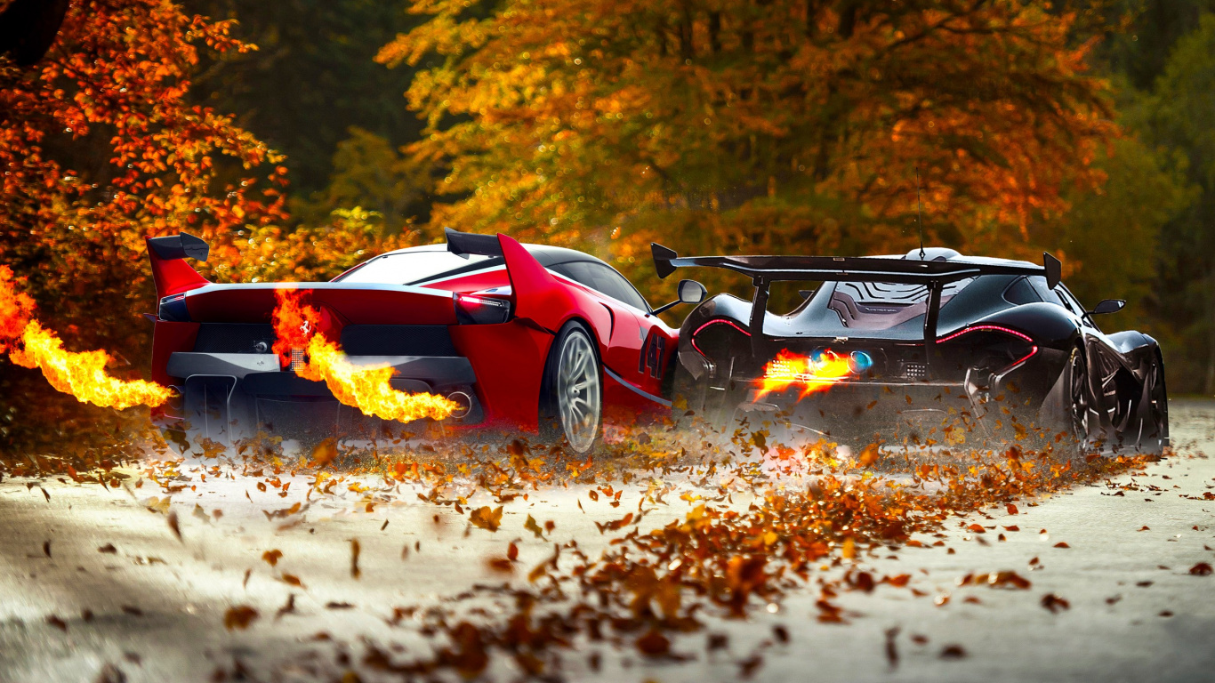 Red and Black Chevrolet Camaro on Road During Daytime. Wallpaper in 1366x768 Resolution