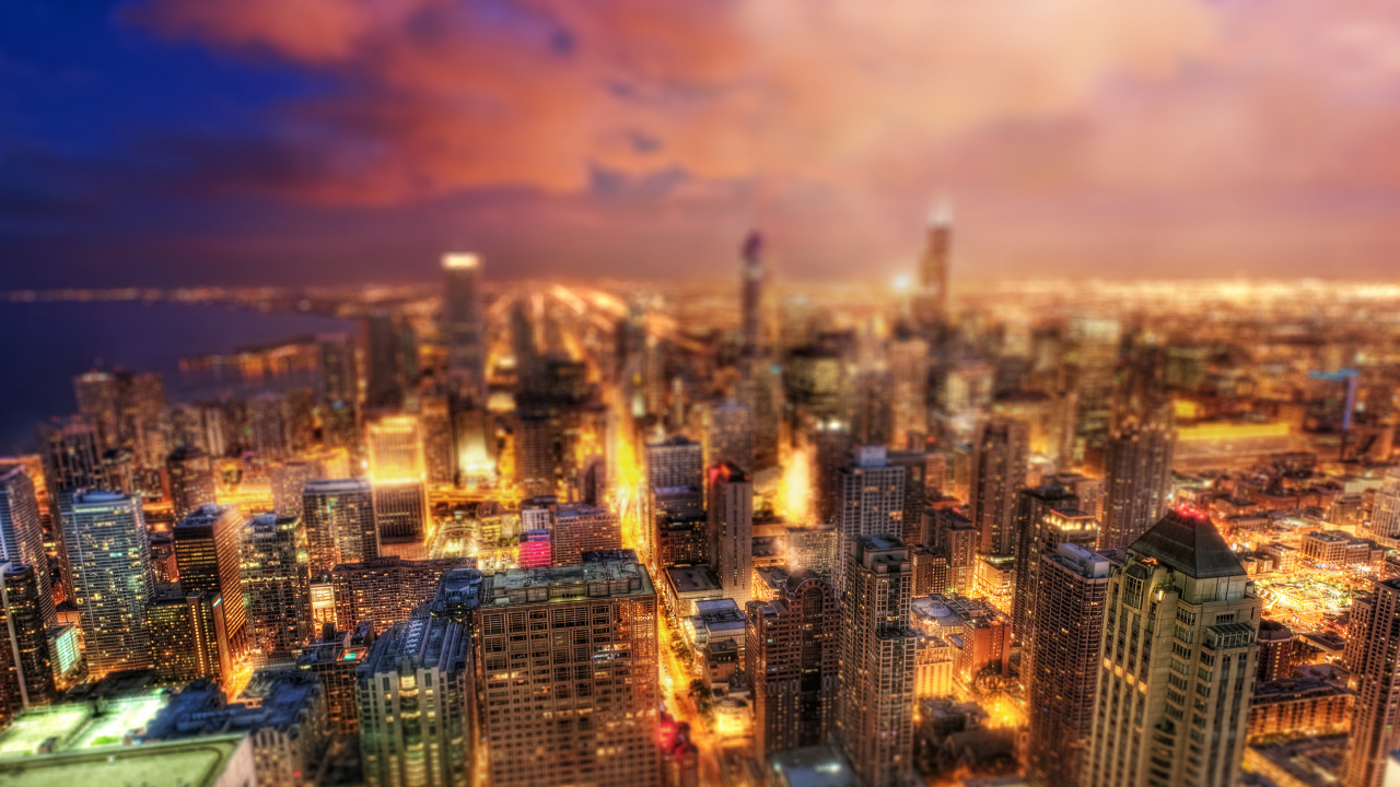 Vue Aérienne Des Bâtiments de la Ville Pendant la Nuit. Wallpaper in 1280x720 Resolution