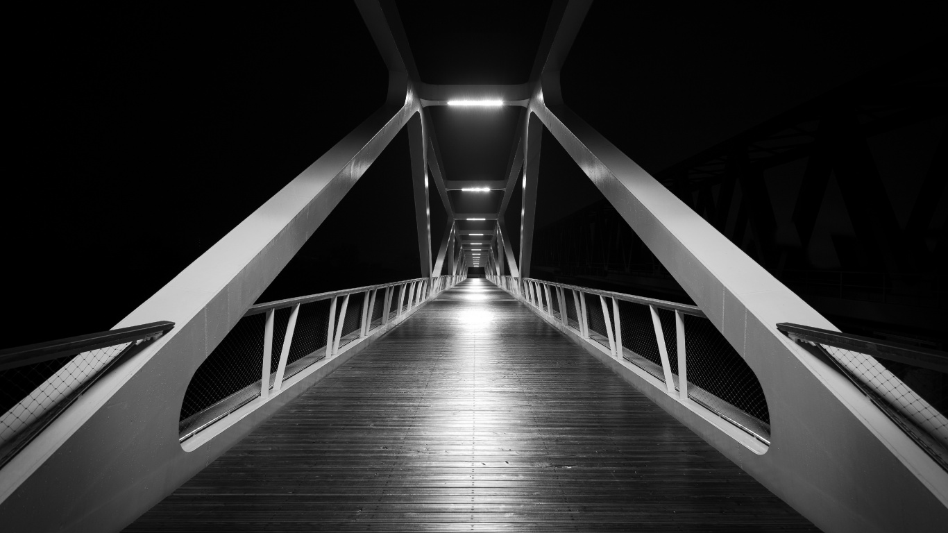 Grayscale Photo of a Bridge. Wallpaper in 1366x768 Resolution
