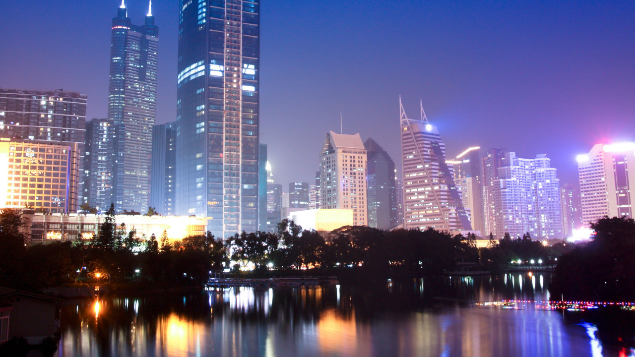 City Skyline During Night Time. Wallpaper in 1280x720 Resolution