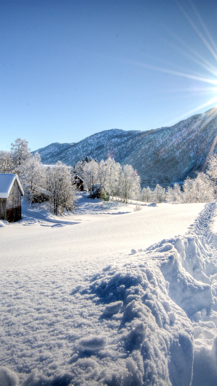 Brown Wooden House on Snow Covered Ground During Daytime. Wallpaper in 720x1280 Resolution