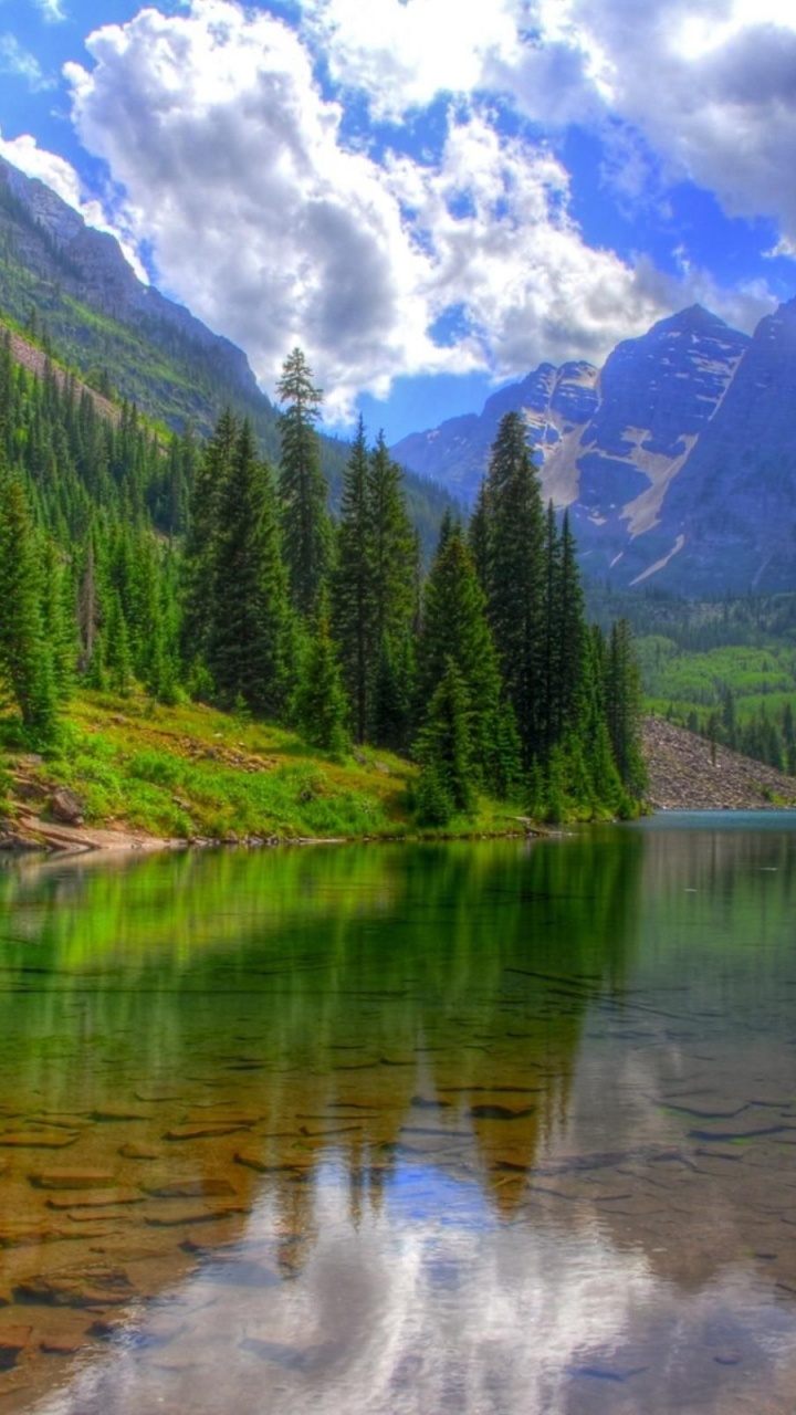 Green Trees Near Lake Under White Clouds and Blue Sky During Daytime. Wallpaper in 720x1280 Resolution