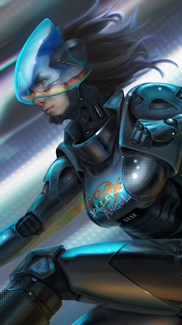 Ilustración de Robot Negro y Azul. Wallpaper in 720x1280 Resolution