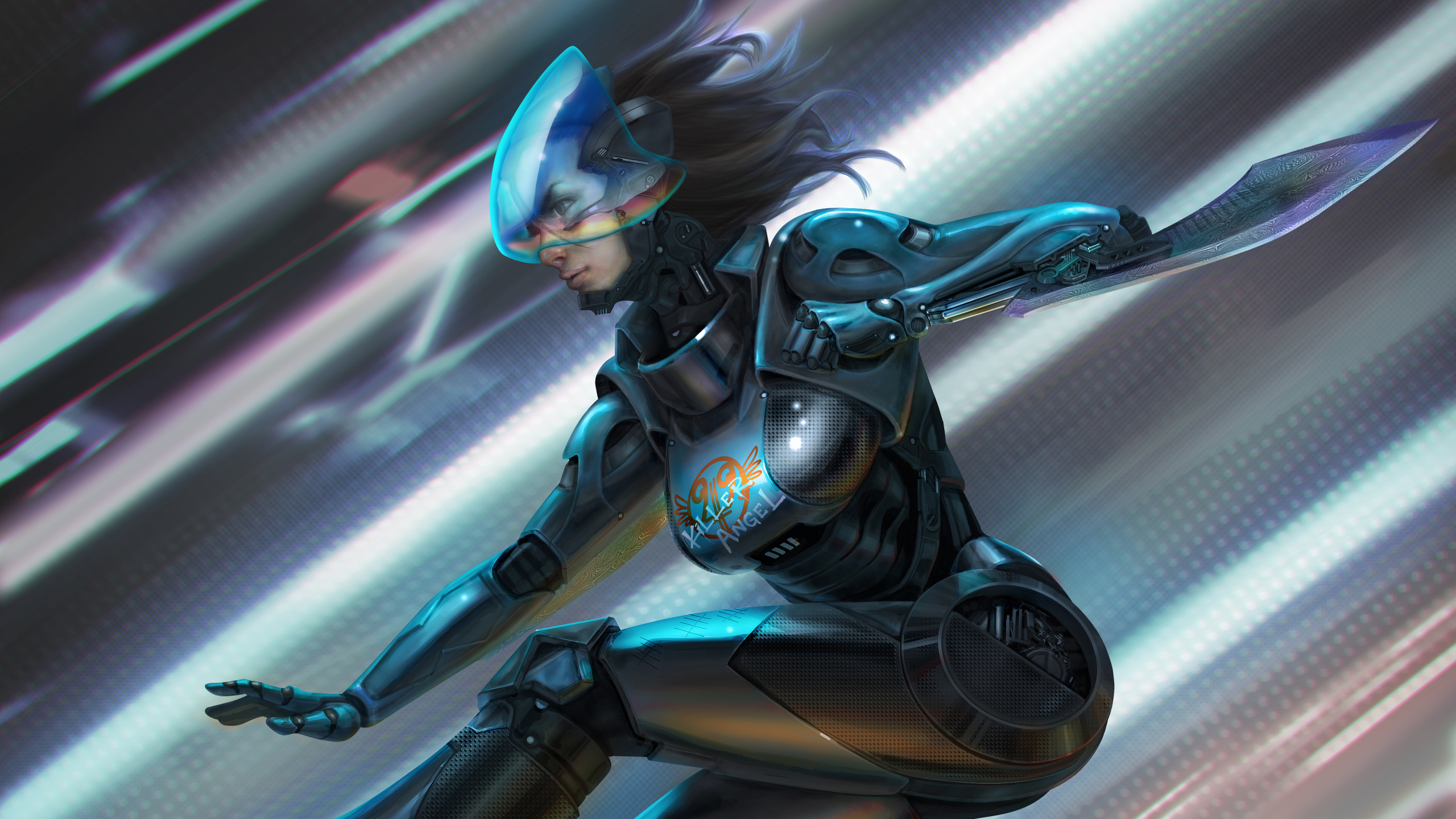 Schwarz-blaue Roboterillustration. Wallpaper in 2560x1440 Resolution