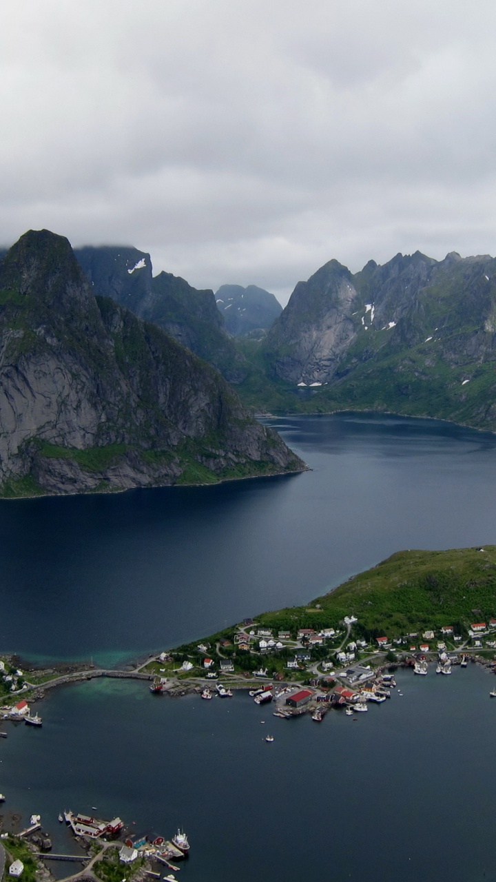 Tagsüber Grüner Berg Neben Einem Gewässer. Wallpaper in 720x1280 Resolution