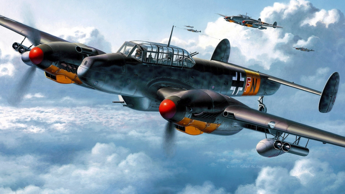 Avión de Combate Negro y Amarillo Volando en el Cielo Durante el Día. Wallpaper in 1366x768 Resolution