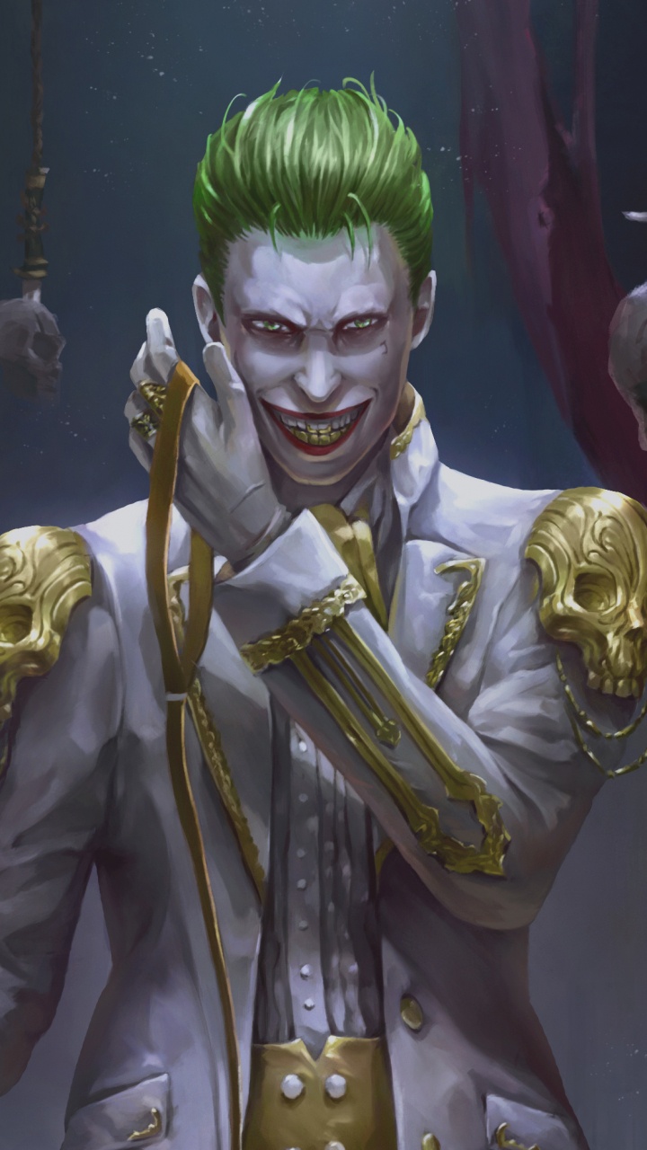 Homme en Costume D'or Tenant Une Figurine de Femme Aux Cheveux Verts. Wallpaper in 720x1280 Resolution