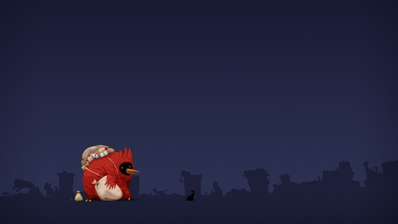 Nacht, Minimalismus, Angry Birds, Dunkelheit. Wallpaper in 1366x768 Resolution