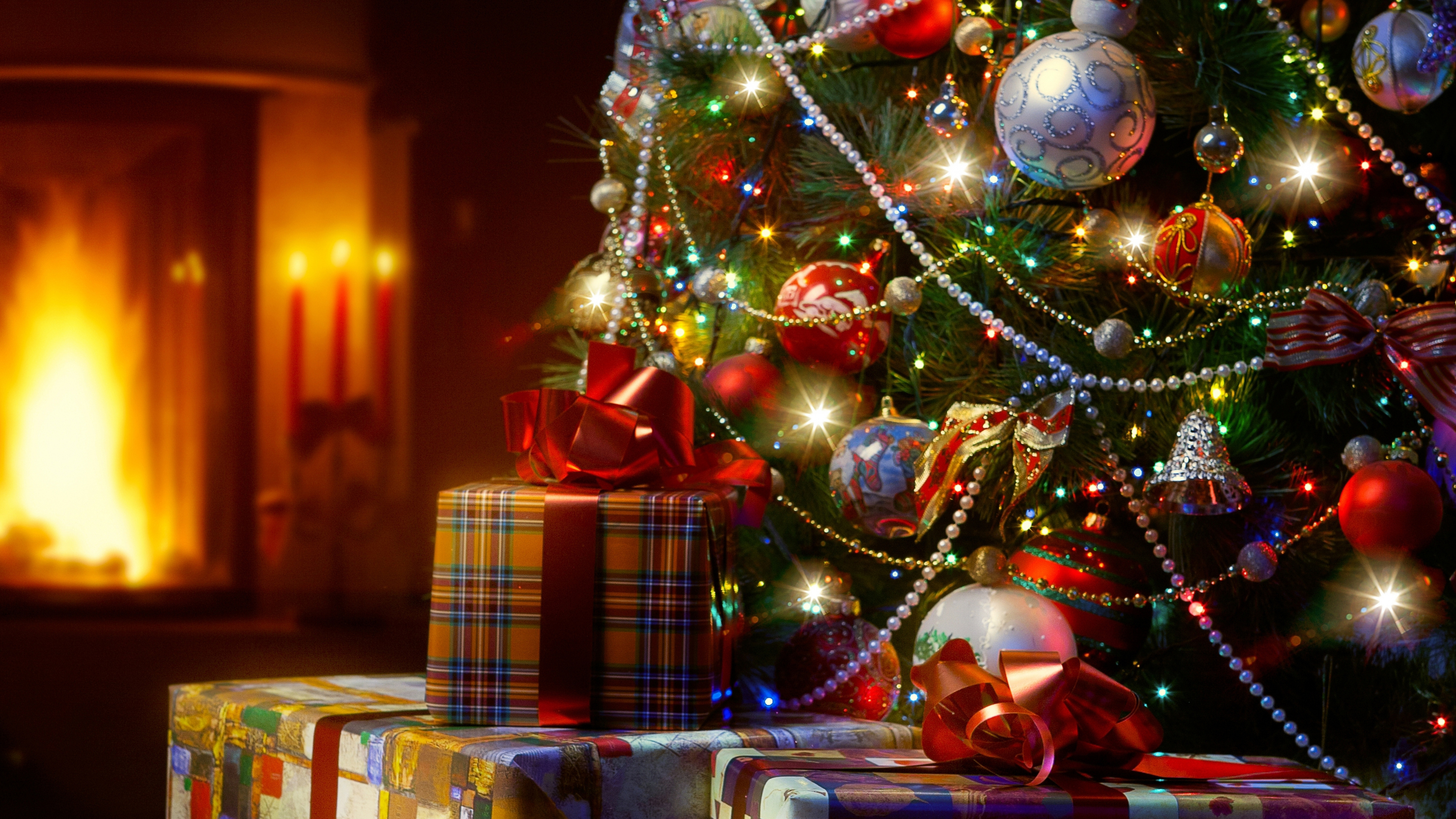 Le Jour De Noël, Nouvelle Année, Arbre de Noël, Décoration de Noël, Les Lumières de Noël. Wallpaper in 3840x2160 Resolution