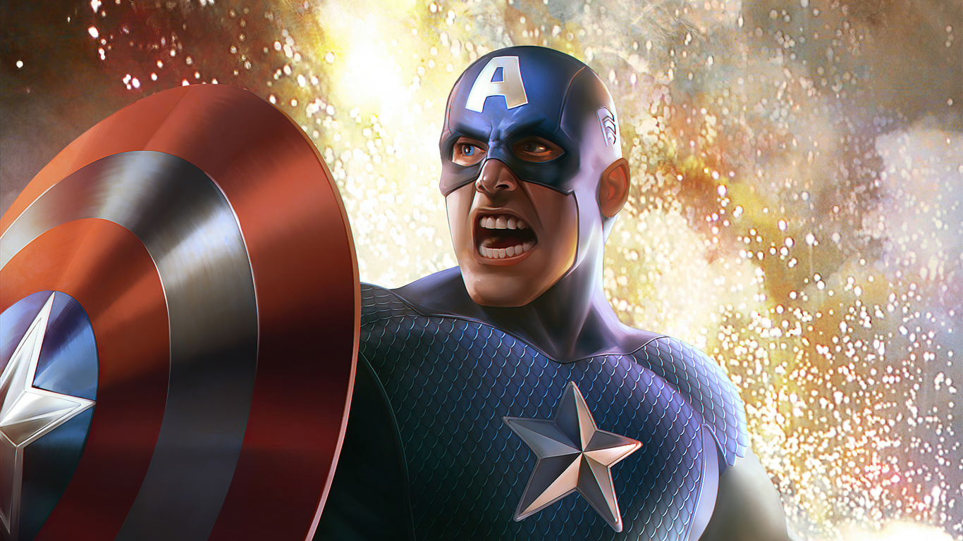Captain America, Art, Superhero, Digital Art, Work of Art. Wallpaper in 1366x768 Resolution