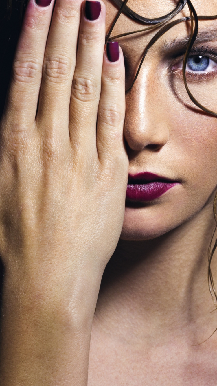 Women Hand on Face, Hand, Tattoos, Face, Finger. Wallpaper in 750x1334 Resolution