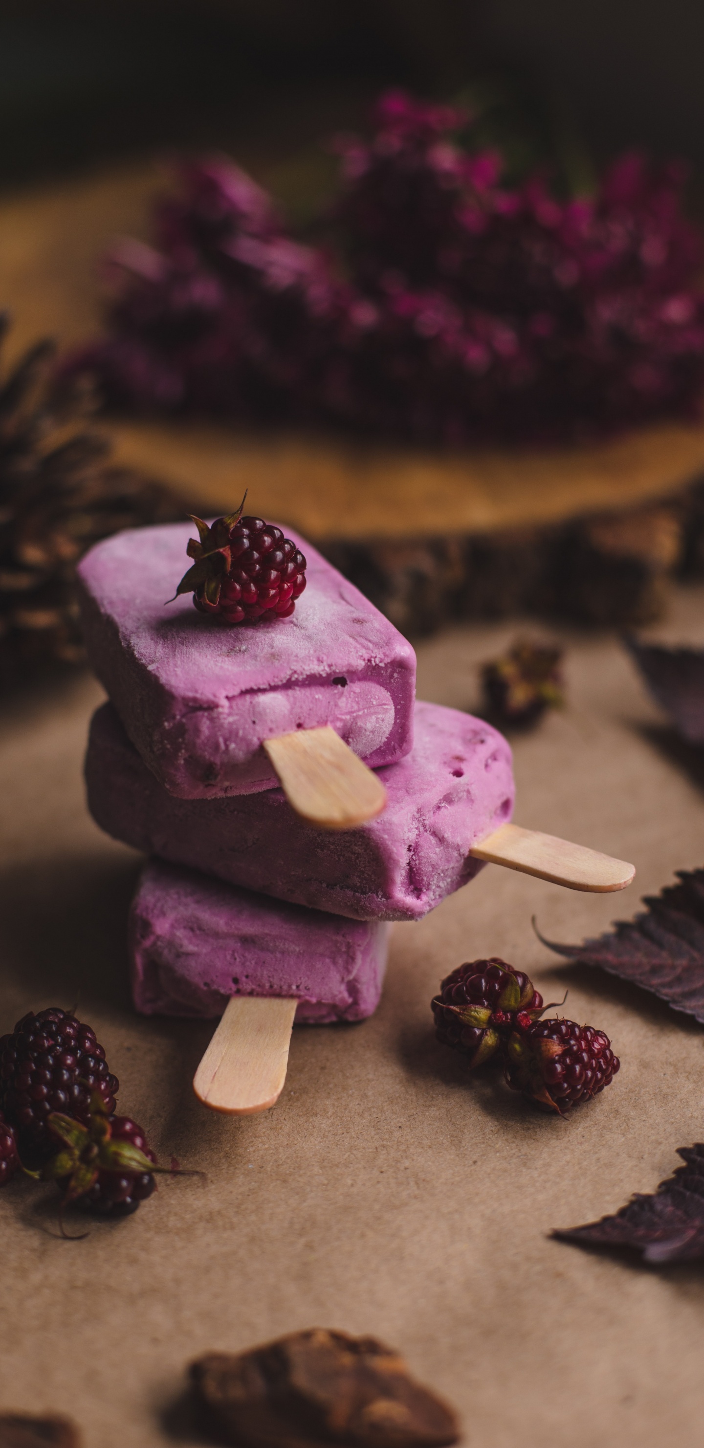 Pinkes Eis Auf Braunem Holzstab. Wallpaper in 1440x2960 Resolution