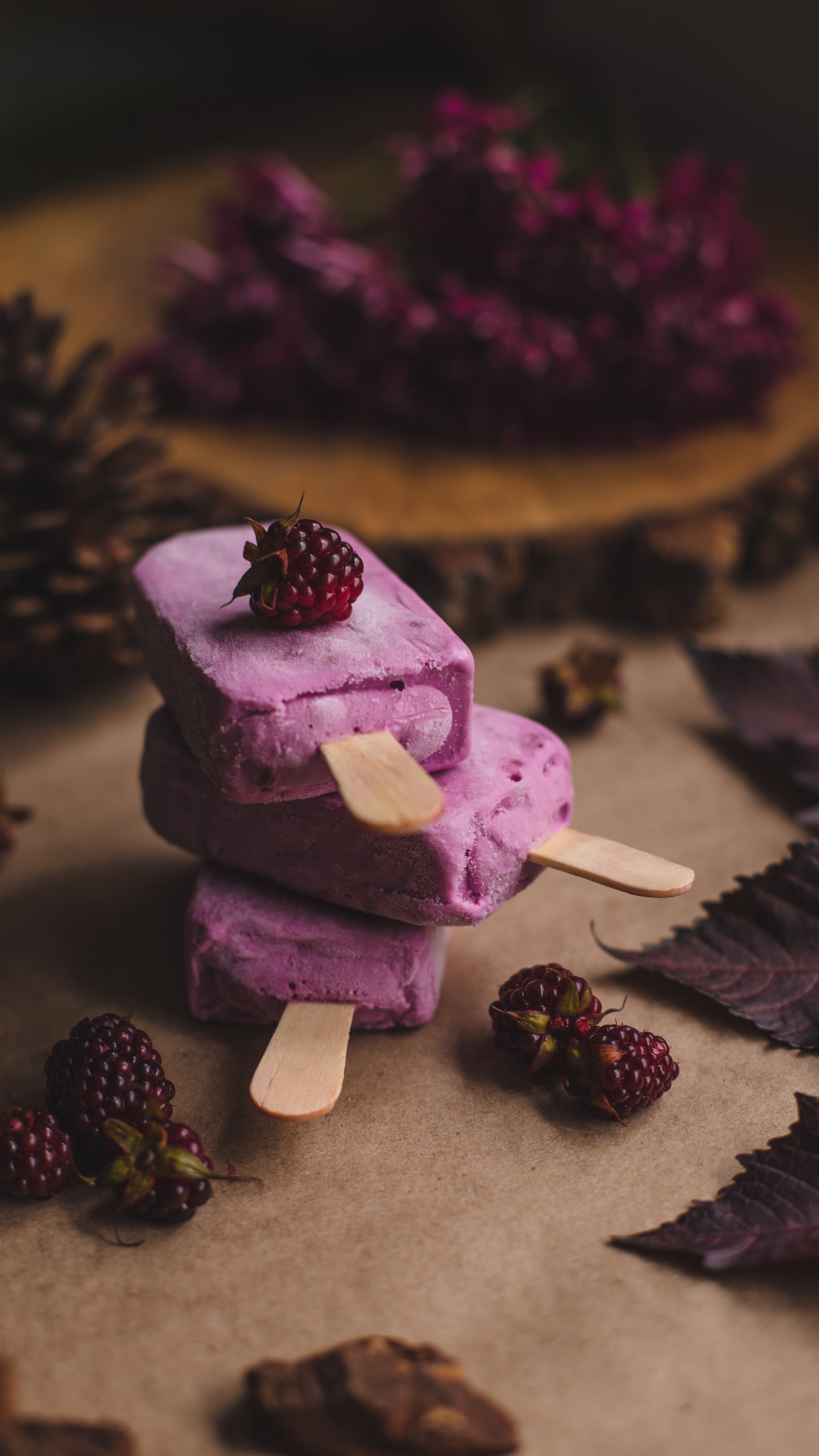 Pink Ice Cream on Brown Wooden Stick. Wallpaper in 1440x2560 Resolution