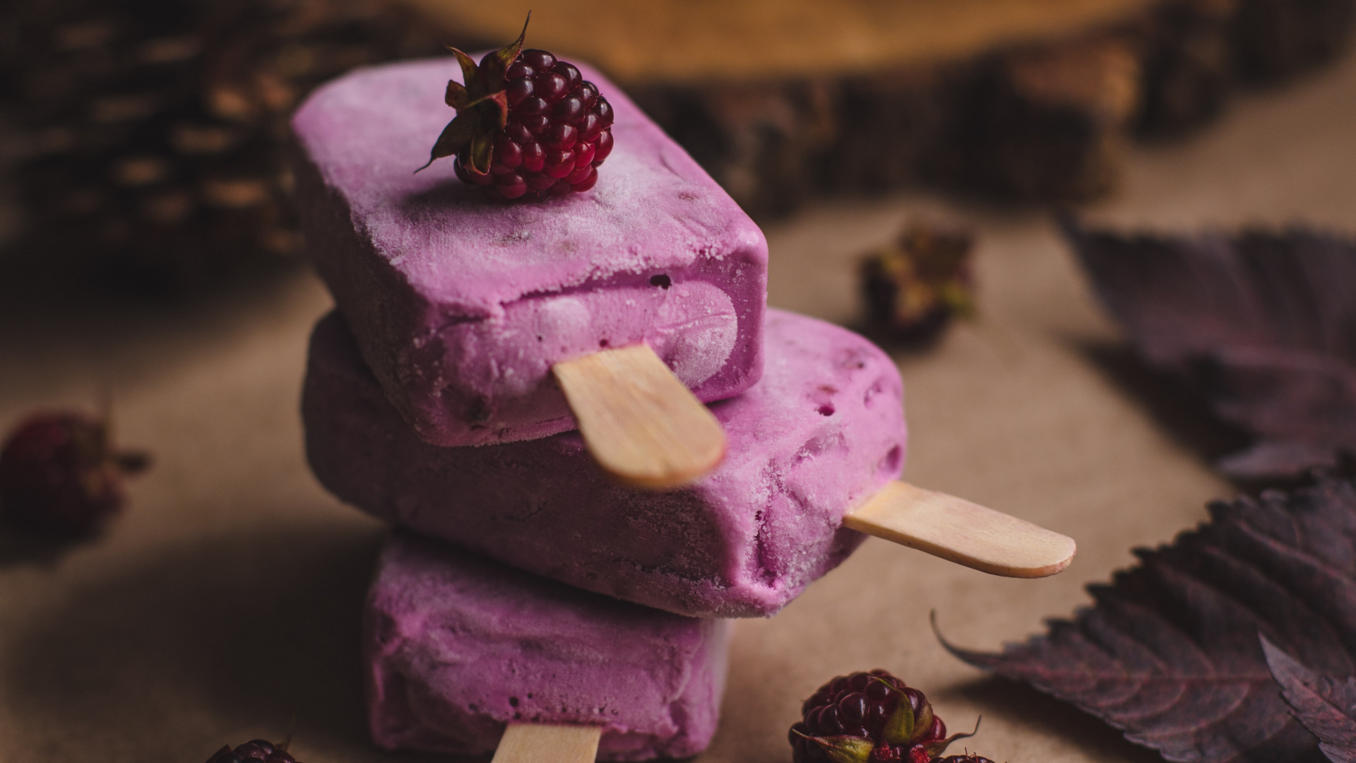 Pink Ice Cream on Brown Wooden Stick. Wallpaper in 1920x1080 Resolution
