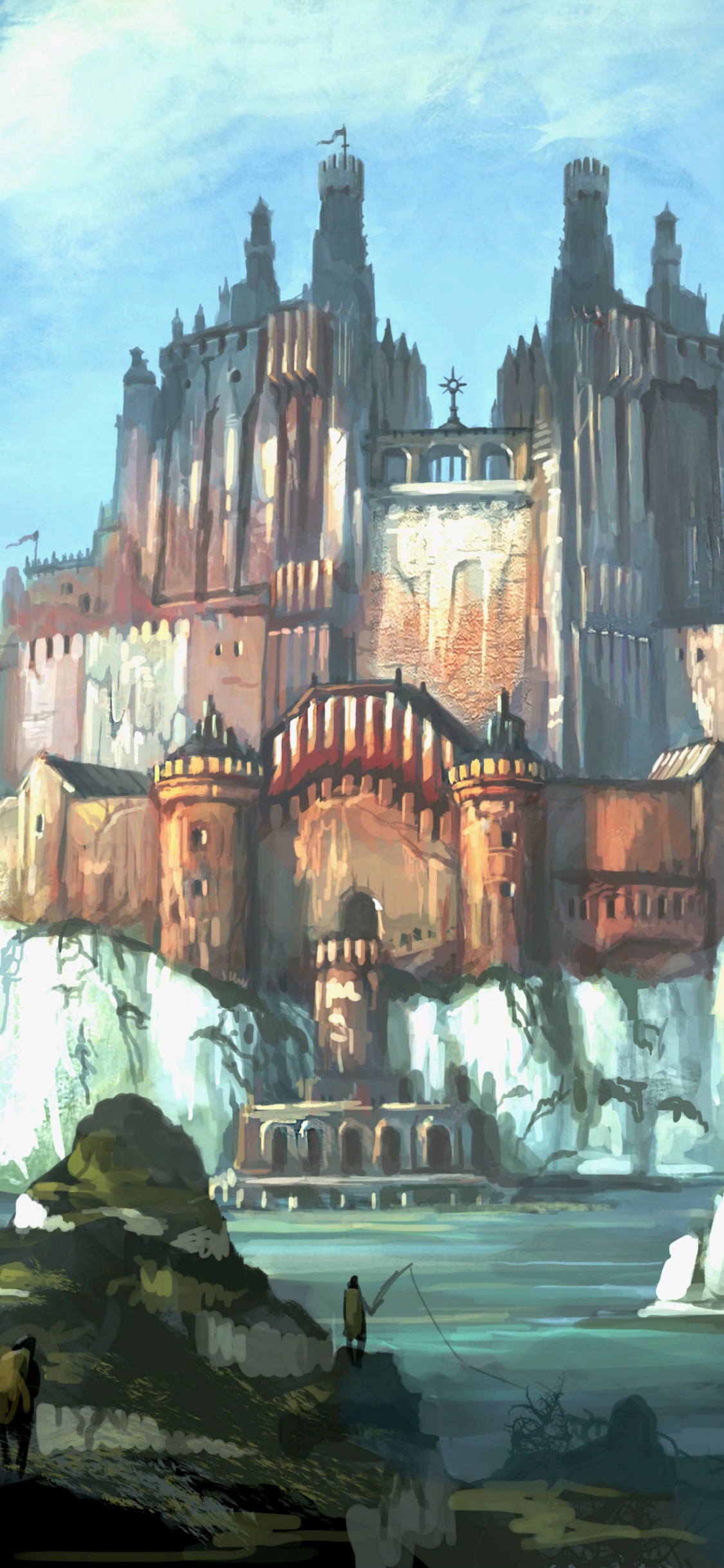 Edificio de Hormigón Marrón Cerca de la Fuente de Agua. Wallpaper in 1125x2436 Resolution