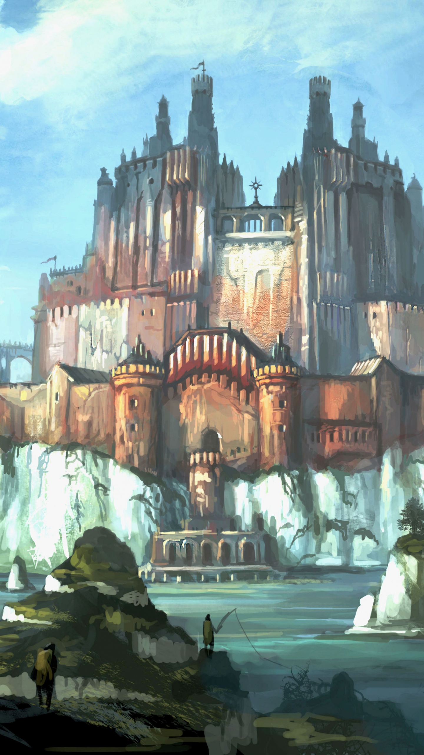 Braunes Betongebäude in Der Nähe Von Wasserbrunnen. Wallpaper in 1440x2560 Resolution