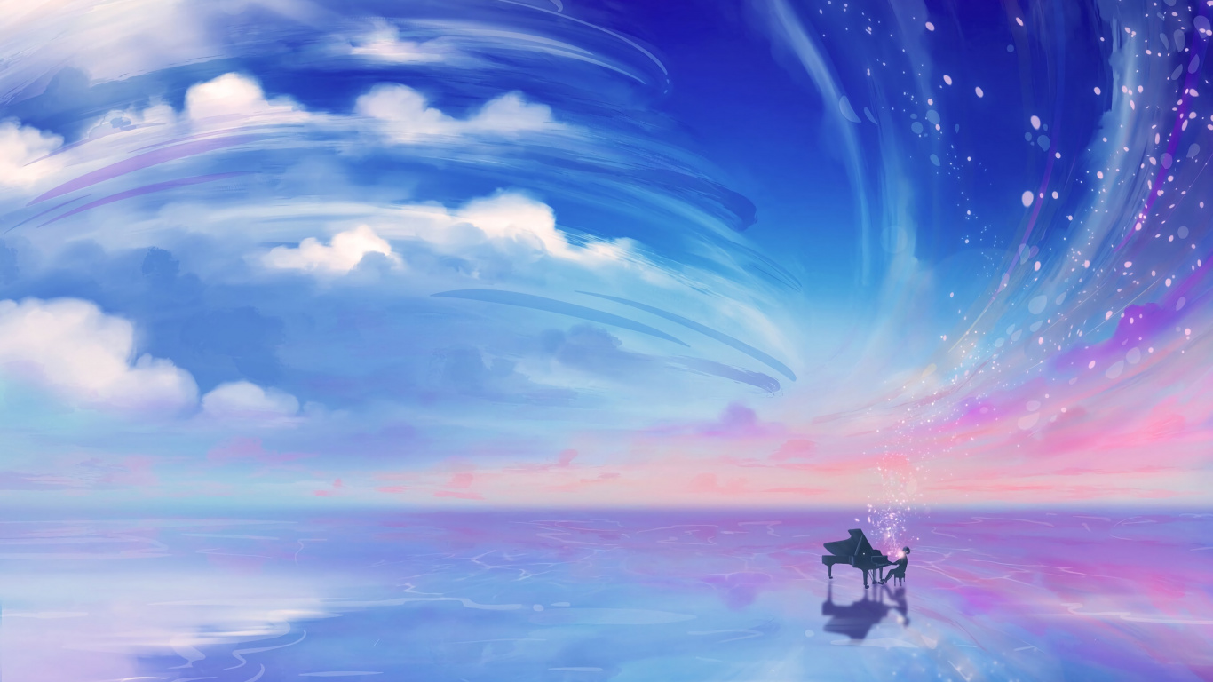 Maison Blanche et Noire Sur Plan D'eau Sous Ciel Bleu. Wallpaper in 1366x768 Resolution