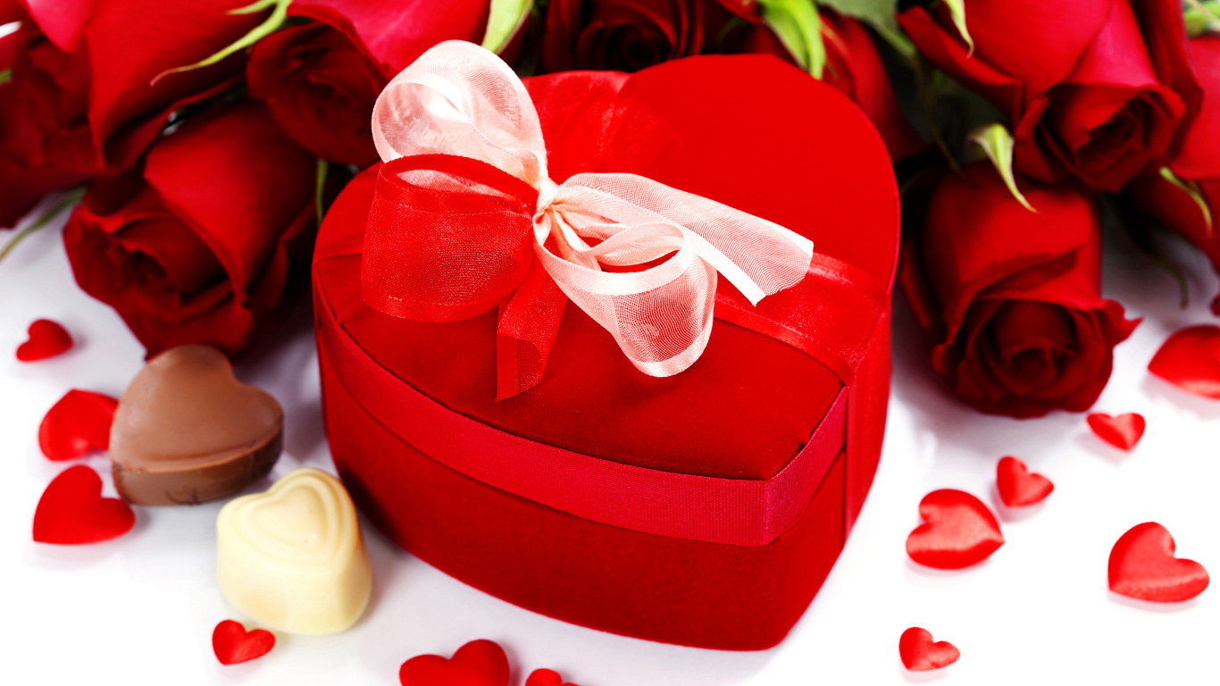 Chocolat, le Jour de Valentines, Red, Cœur, Amour. Wallpaper in 1366x768 Resolution