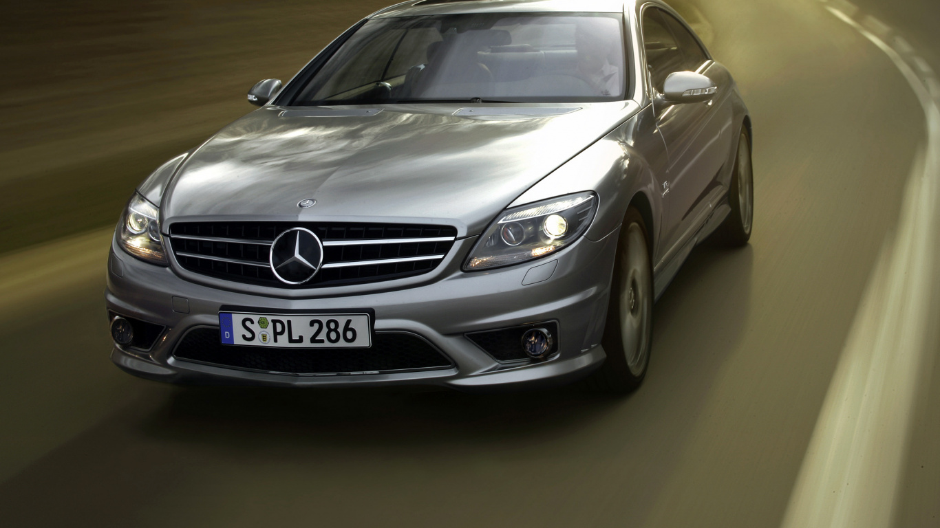 Silver Mercedes Benz Coupe on Road. Wallpaper in 1366x768 Resolution