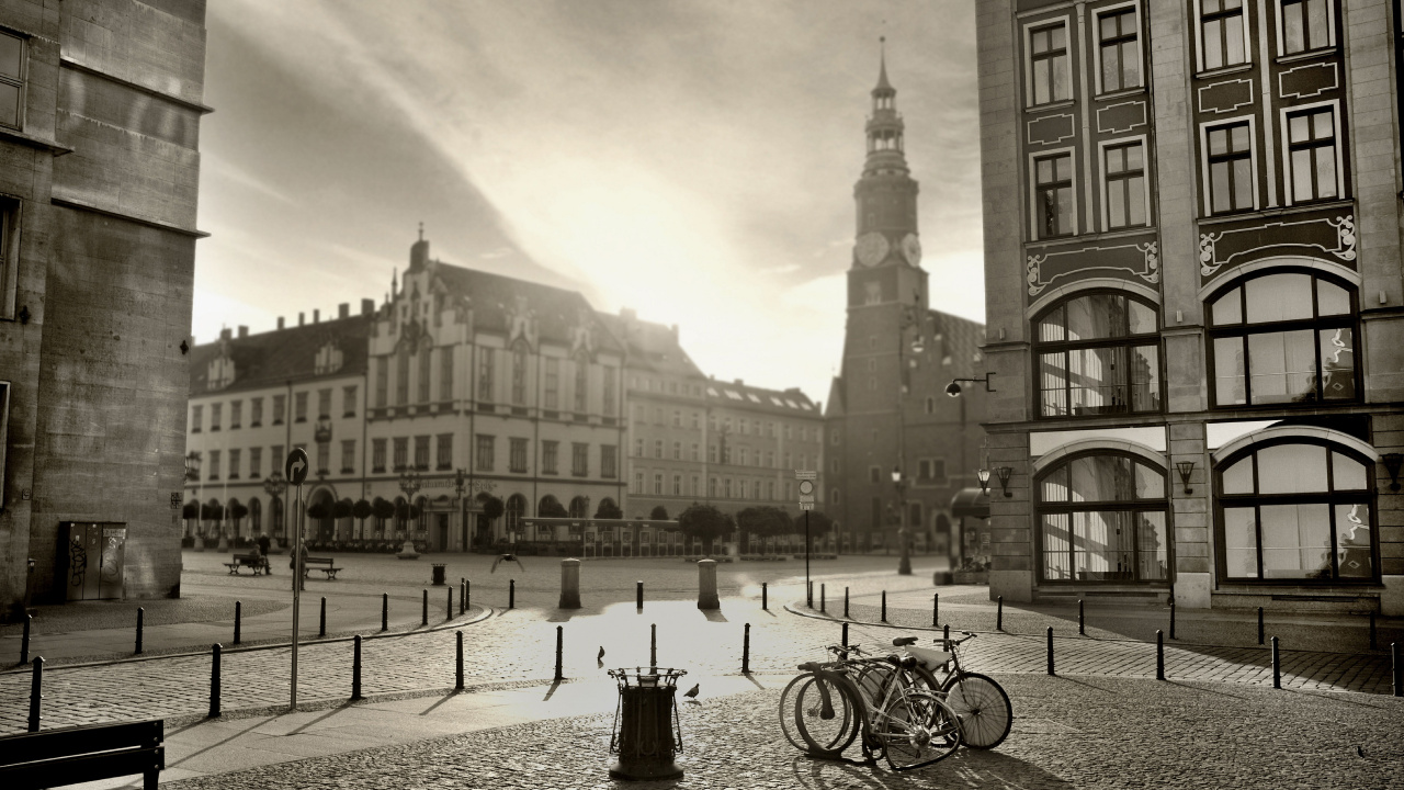 Grayscale Photo of City Buildings. Wallpaper in 1280x720 Resolution