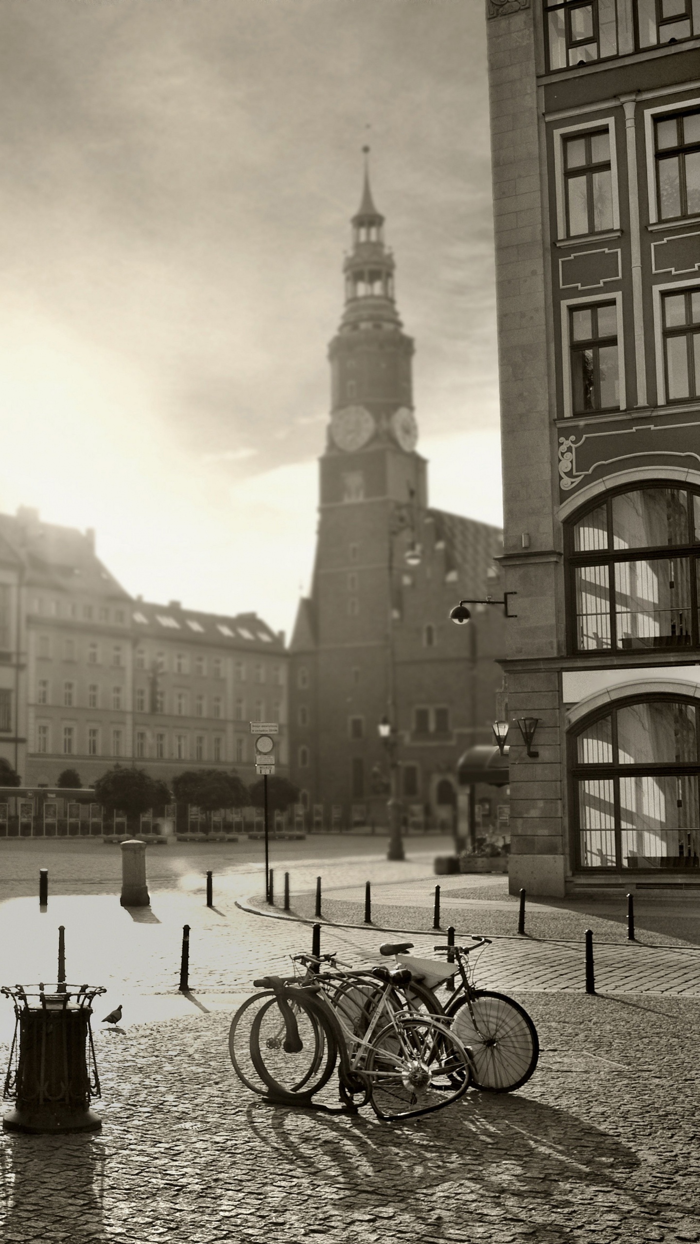 Grayscale Photo of City Buildings. Wallpaper in 1440x2560 Resolution