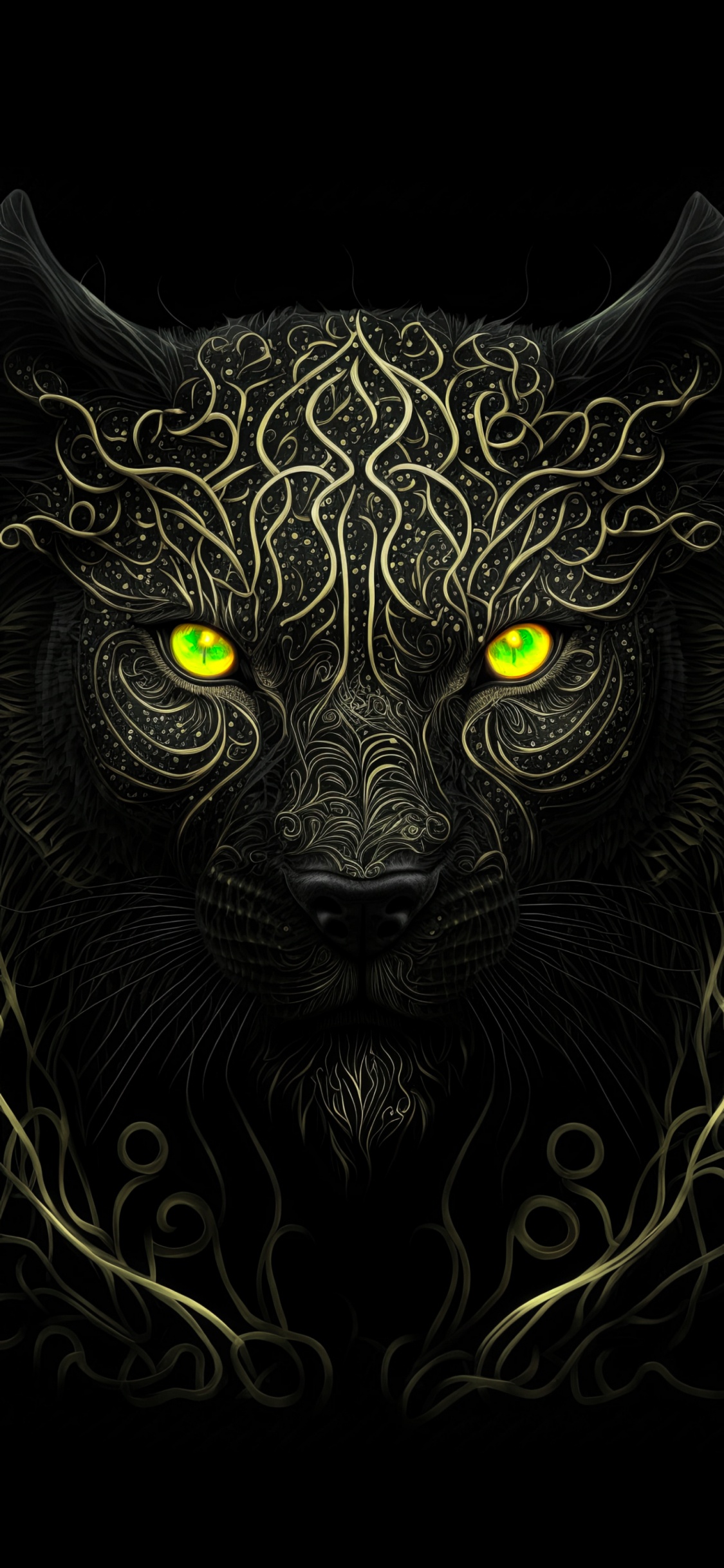 Panthera, Carnivore, Kunst, Felidae, Backenbart. Wallpaper in 1125x2436 Resolution