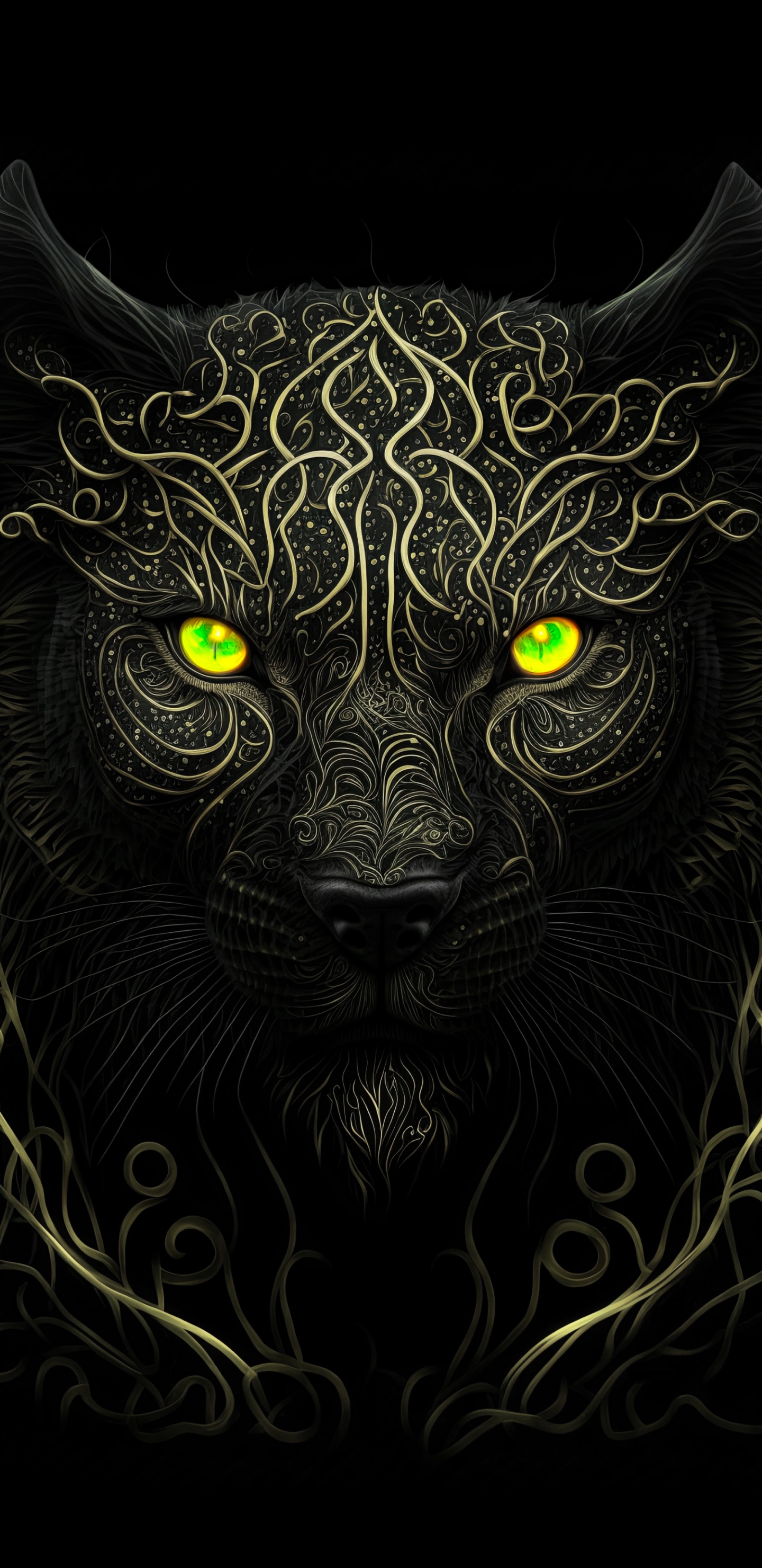 Panthera, Carnivore, Kunst, Felidae, Backenbart. Wallpaper in 1440x2960 Resolution