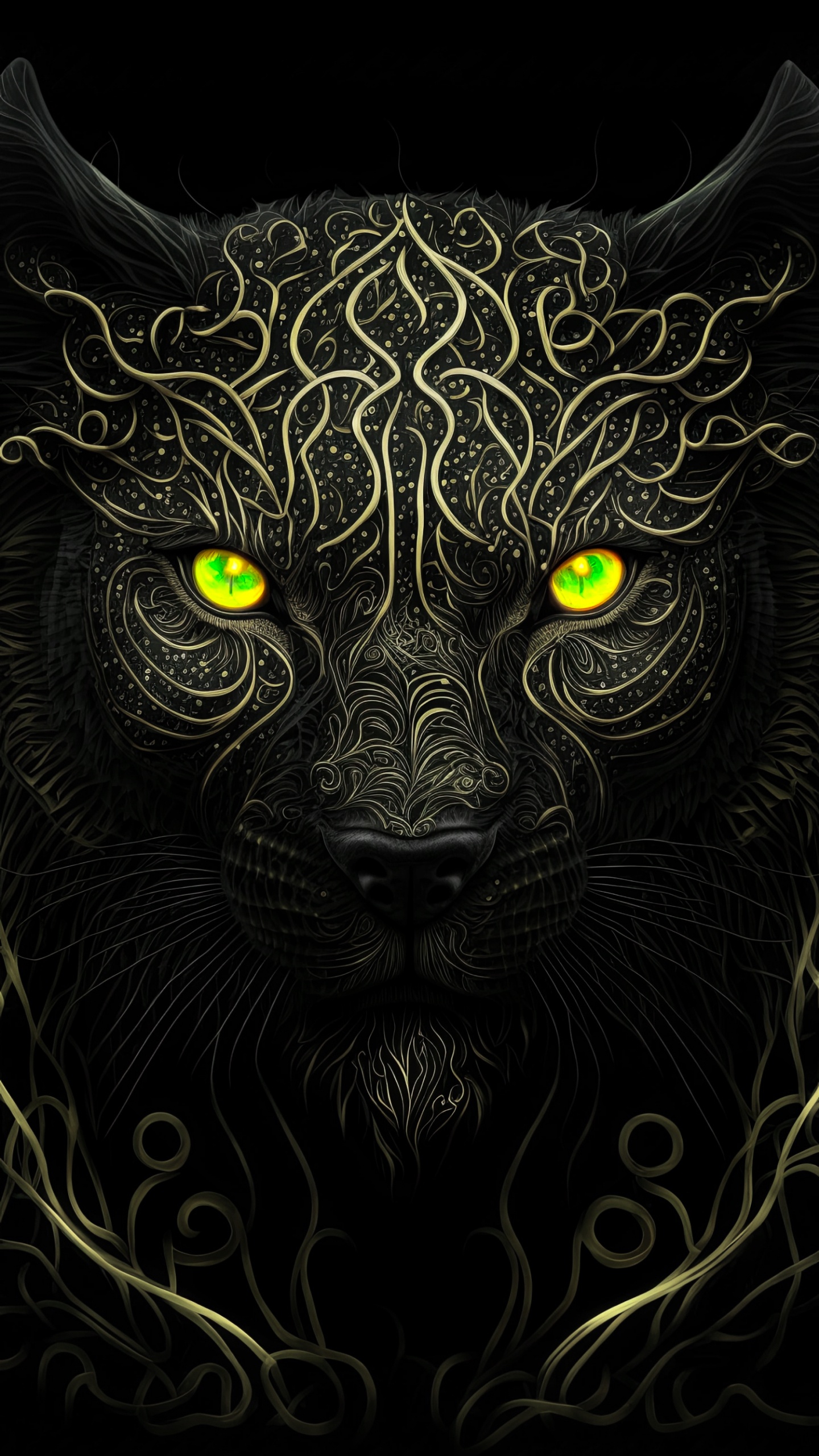 Panthera, Carnívoro, Arte, Felidae, Simetría. Wallpaper in 1440x2560 Resolution