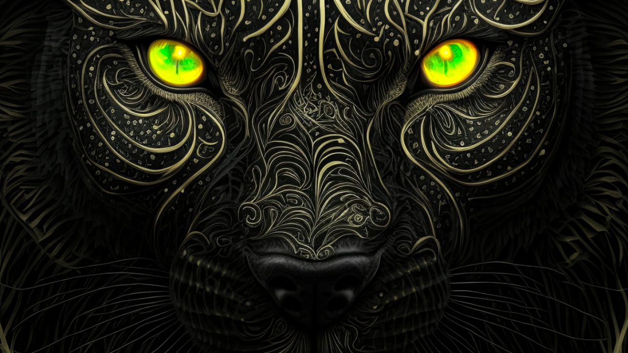 Panthera, Darkness, Carnivore, Art, Felidae. Wallpaper in 1280x720 Resolution