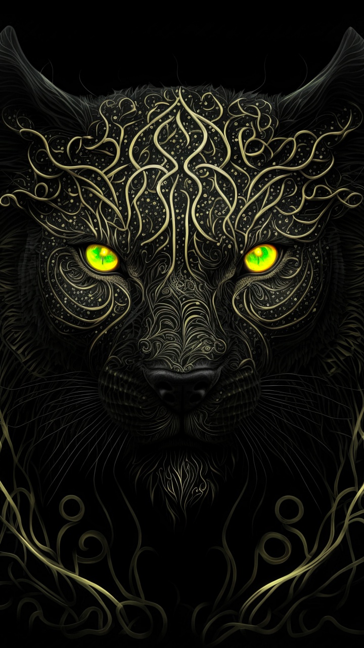 Panthera, Darkness, Carnivore, Art, Felidae. Wallpaper in 720x1280 Resolution
