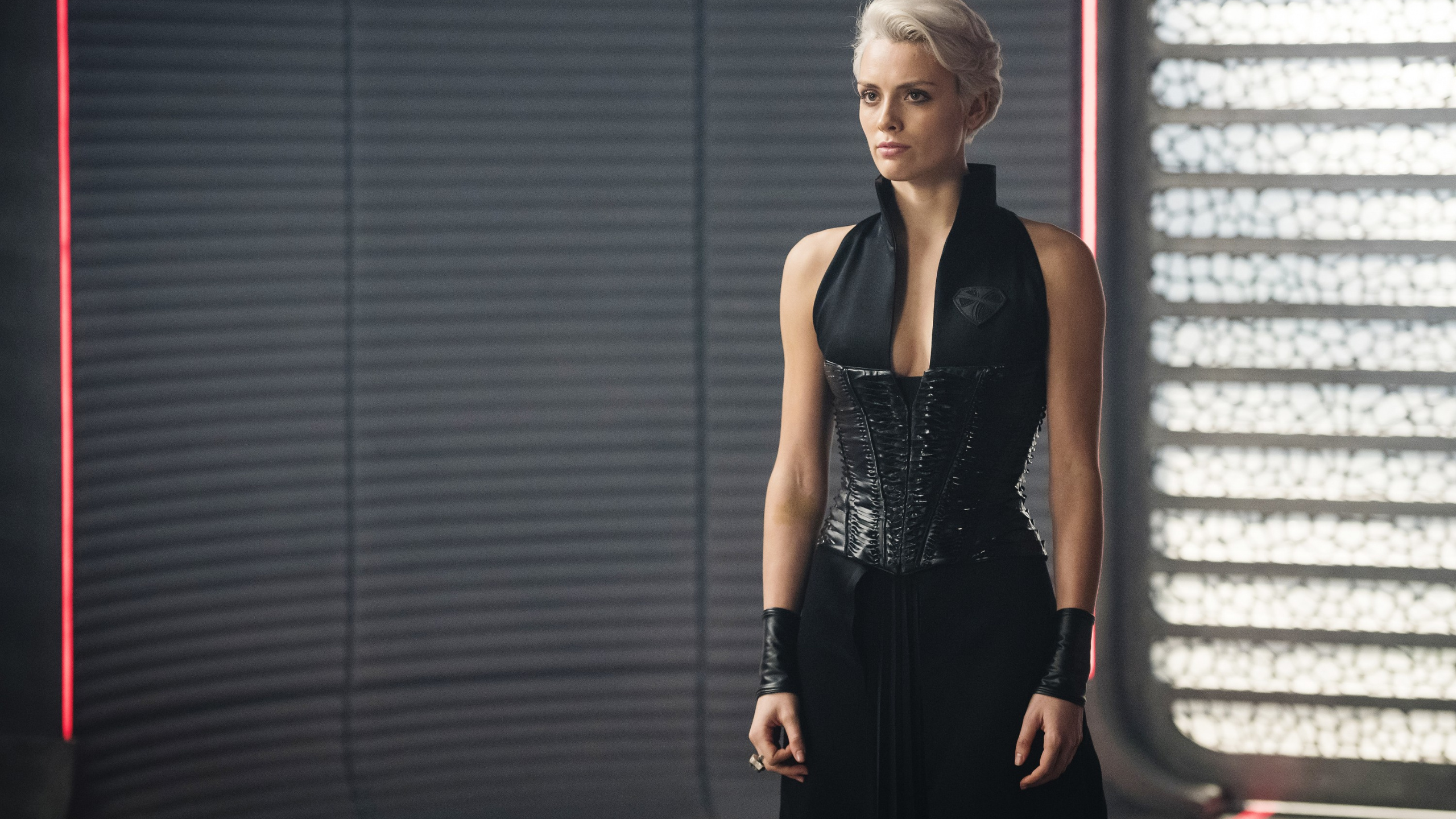 Woman in Black Sleeveless Dress Standing on Red Carpet. Wallpaper in 2560x1440 Resolution