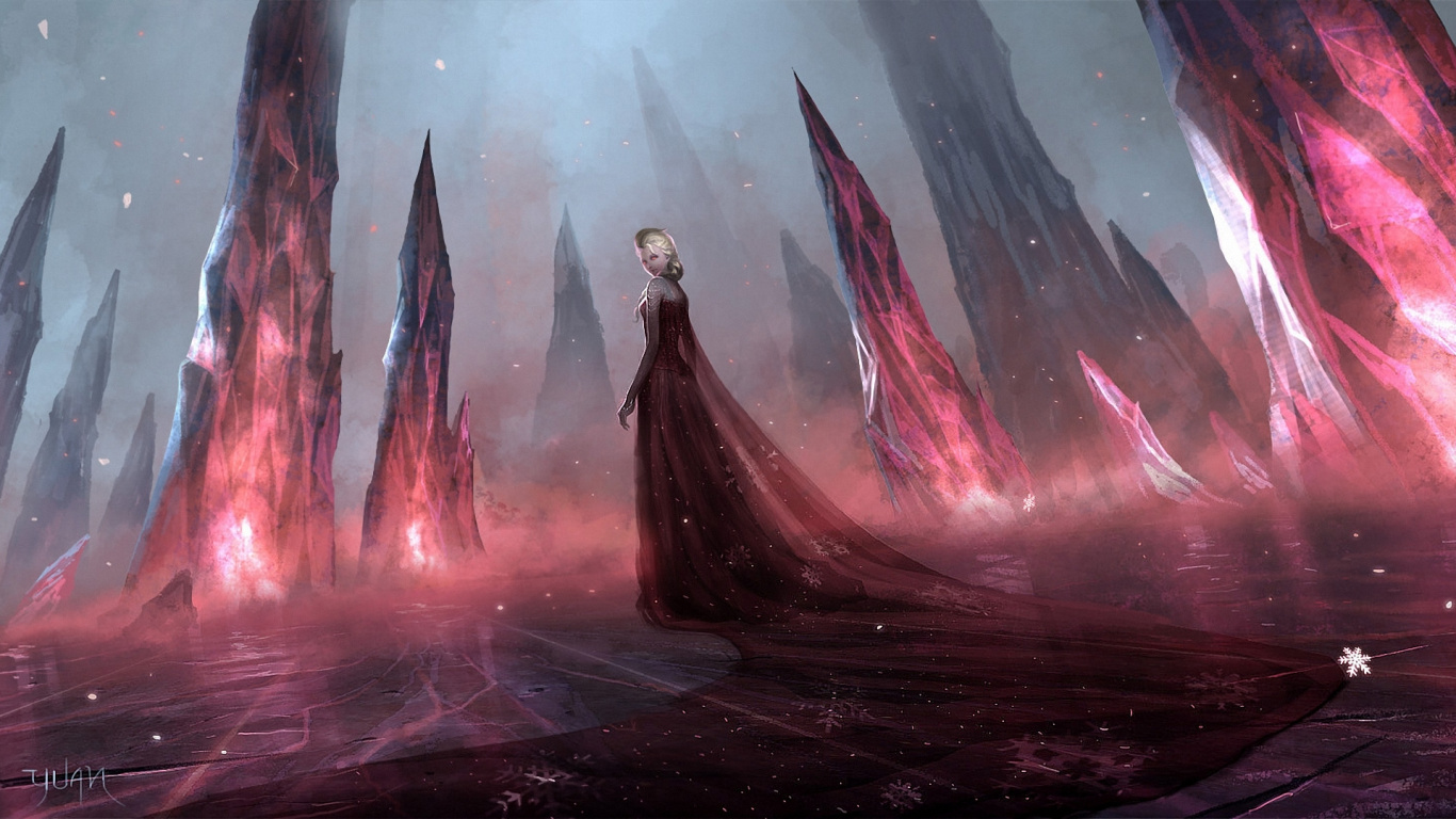 Elsa, Anna, Eingefroren, Kunst, Raum. Wallpaper in 1366x768 Resolution