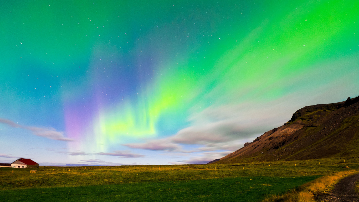 Green and Brown Mountain Under Green Sky. Wallpaper in 1366x768 Resolution