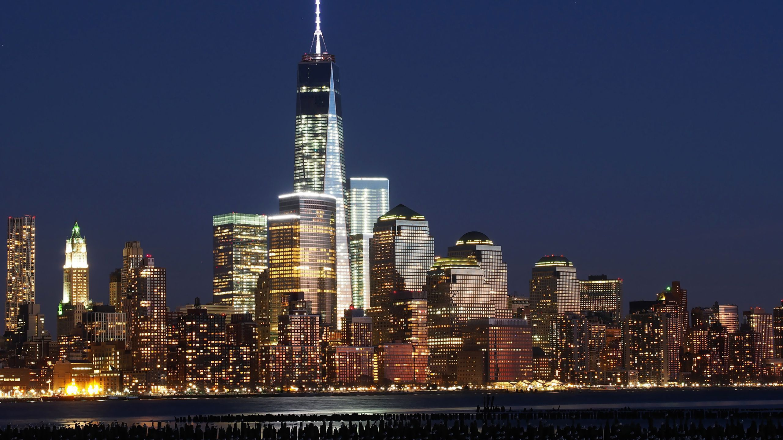 Skyline Der Stadt Bei Nacht Night. Wallpaper in 2560x1440 Resolution