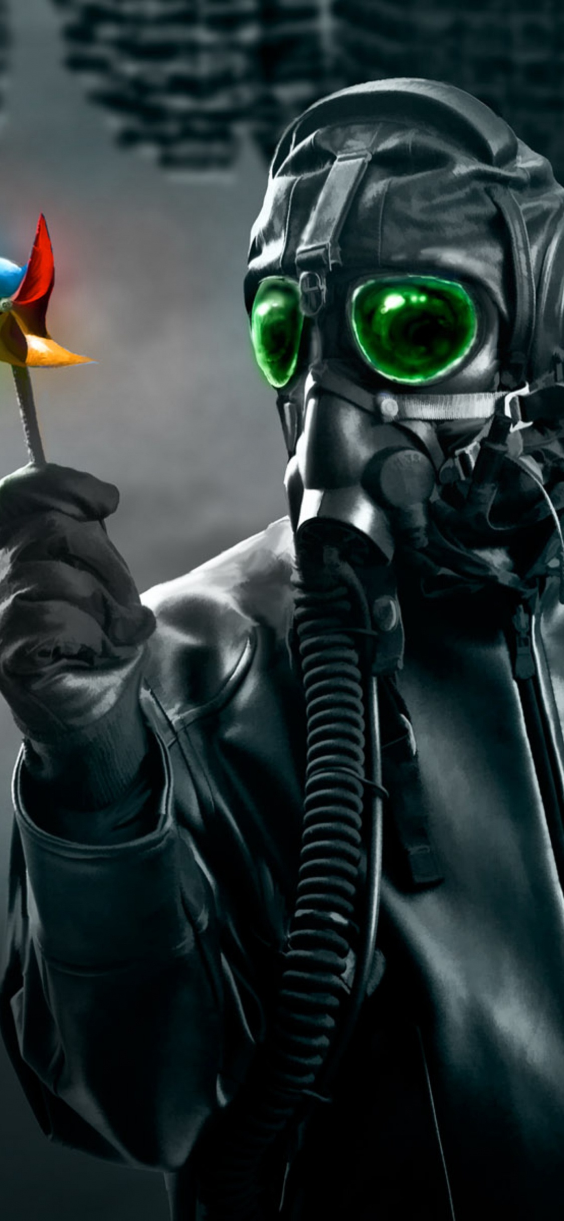 Personne en Blouson de Cuir Noir Portant un Masque Vert Tenant Une Fleur Jaune et Orange. Wallpaper in 1125x2436 Resolution