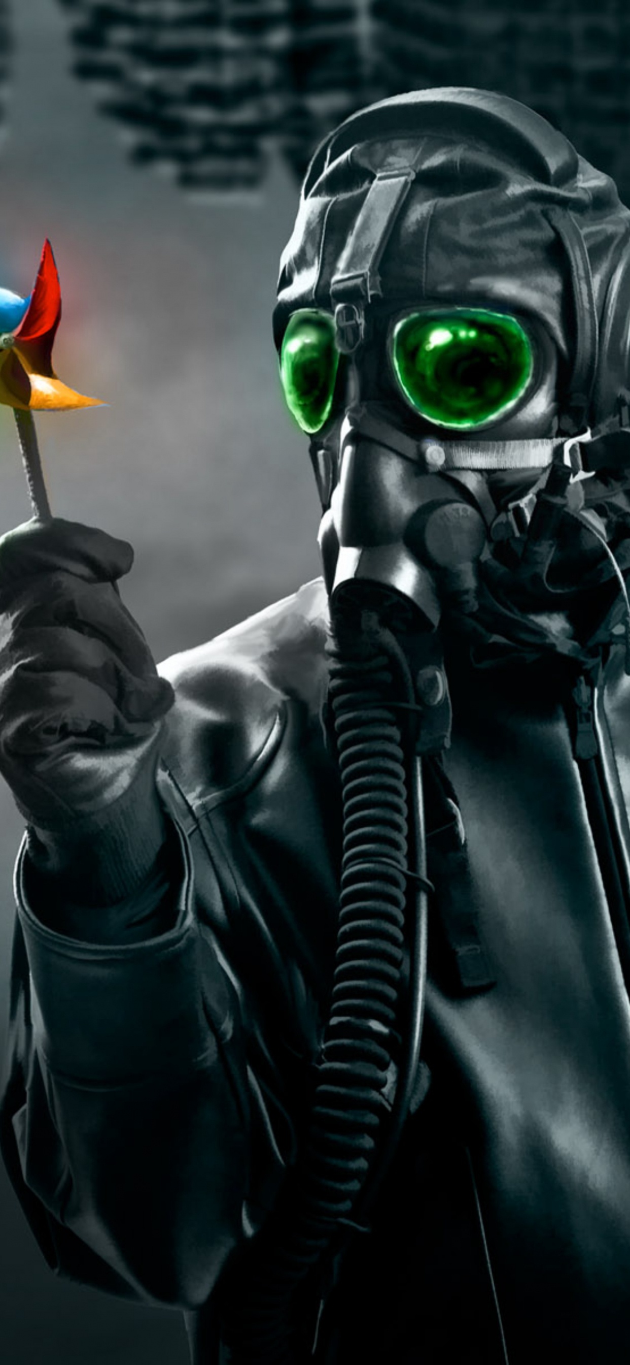 Personne en Blouson de Cuir Noir Portant un Masque Vert Tenant Une Fleur Jaune et Orange. Wallpaper in 1242x2688 Resolution