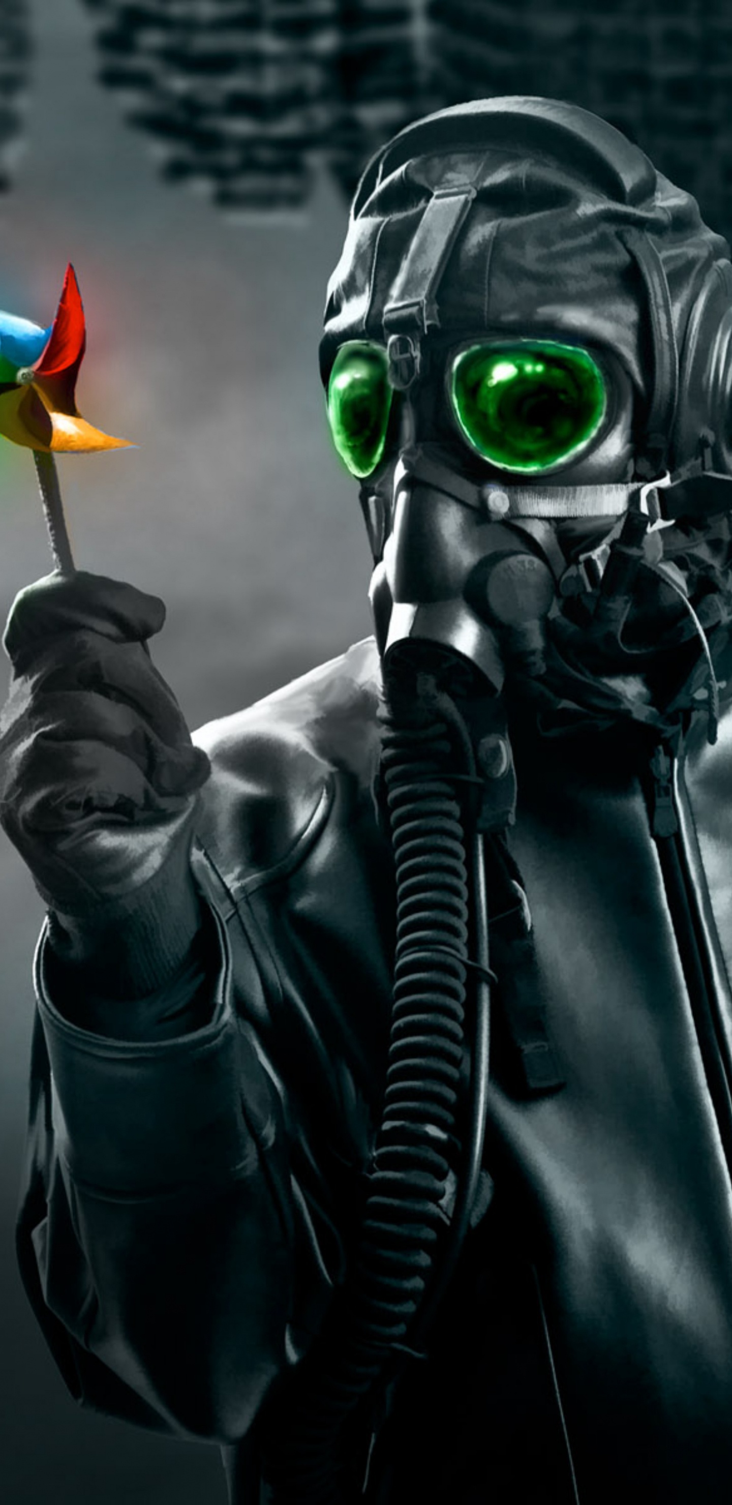 Person in Black Leather Jacket Wearing Green Mask Holding Yellow and Orange Flower. Wallpaper in 1440x2960 Resolution