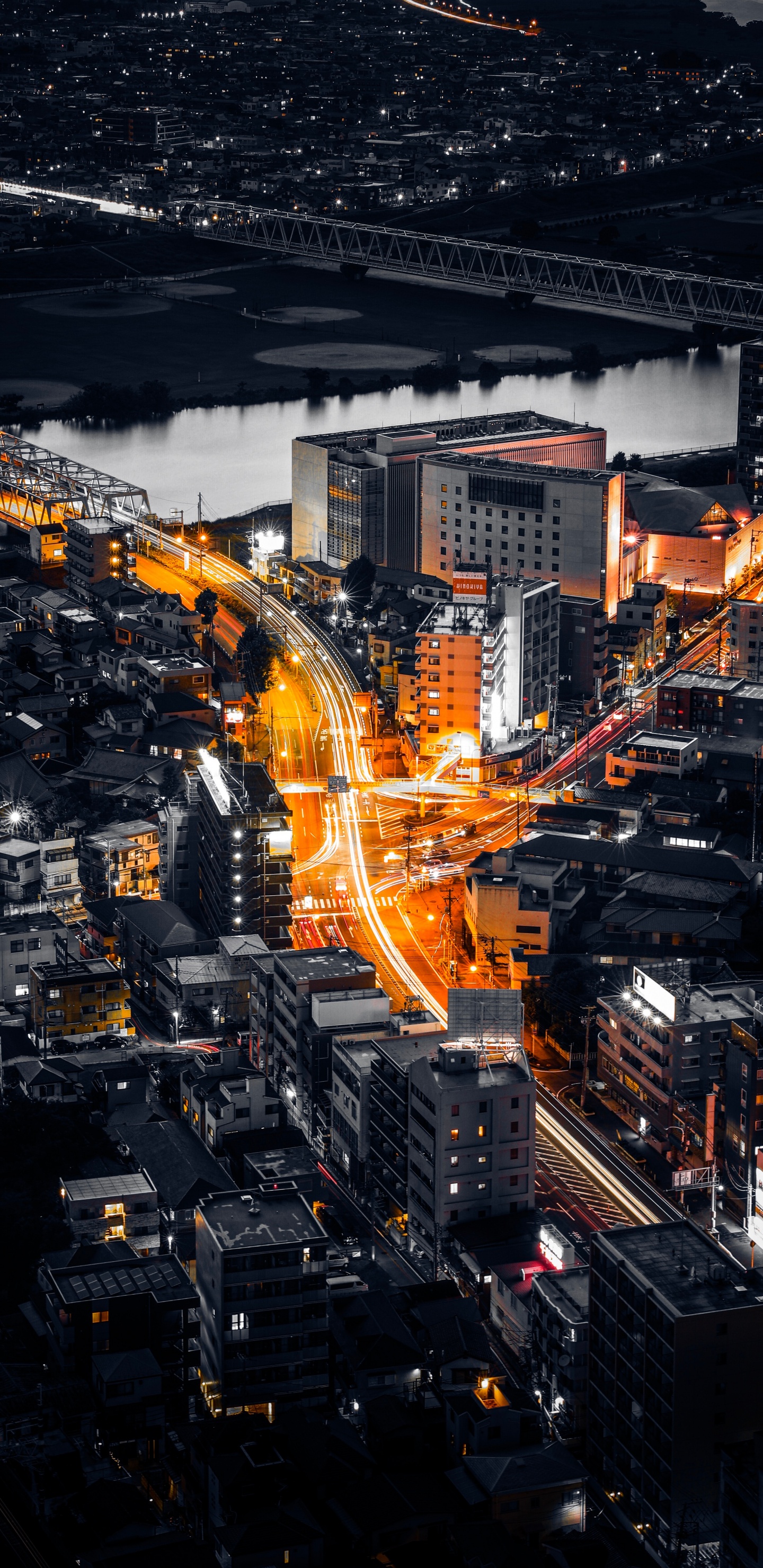 Vue Aérienne Des Bâtiments de la Ville Pendant la Nuit. Wallpaper in 1440x2960 Resolution