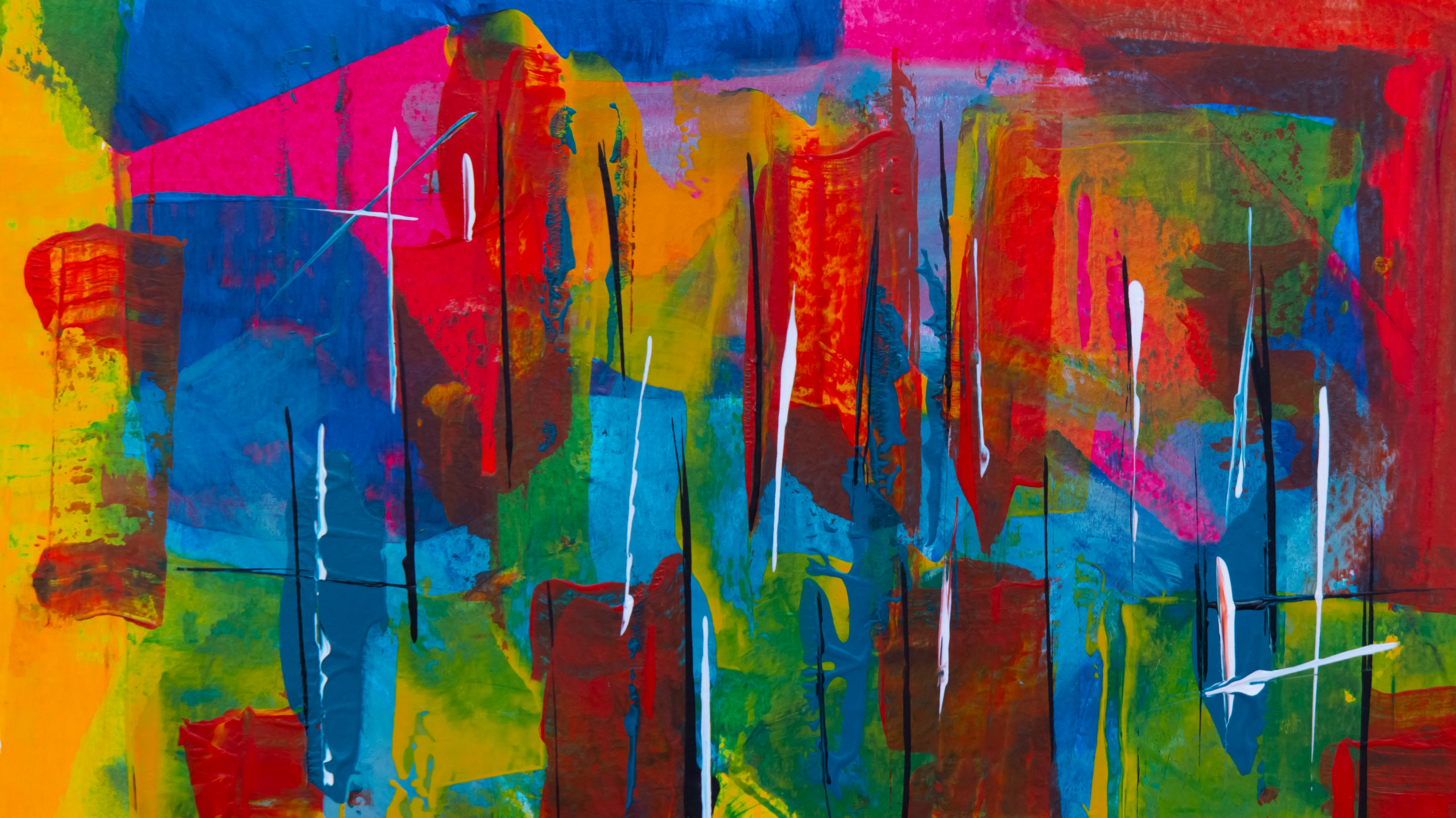Peinture Abstraite Rouge Jaune Bleu et Vert. Wallpaper in 2560x1440 Resolution