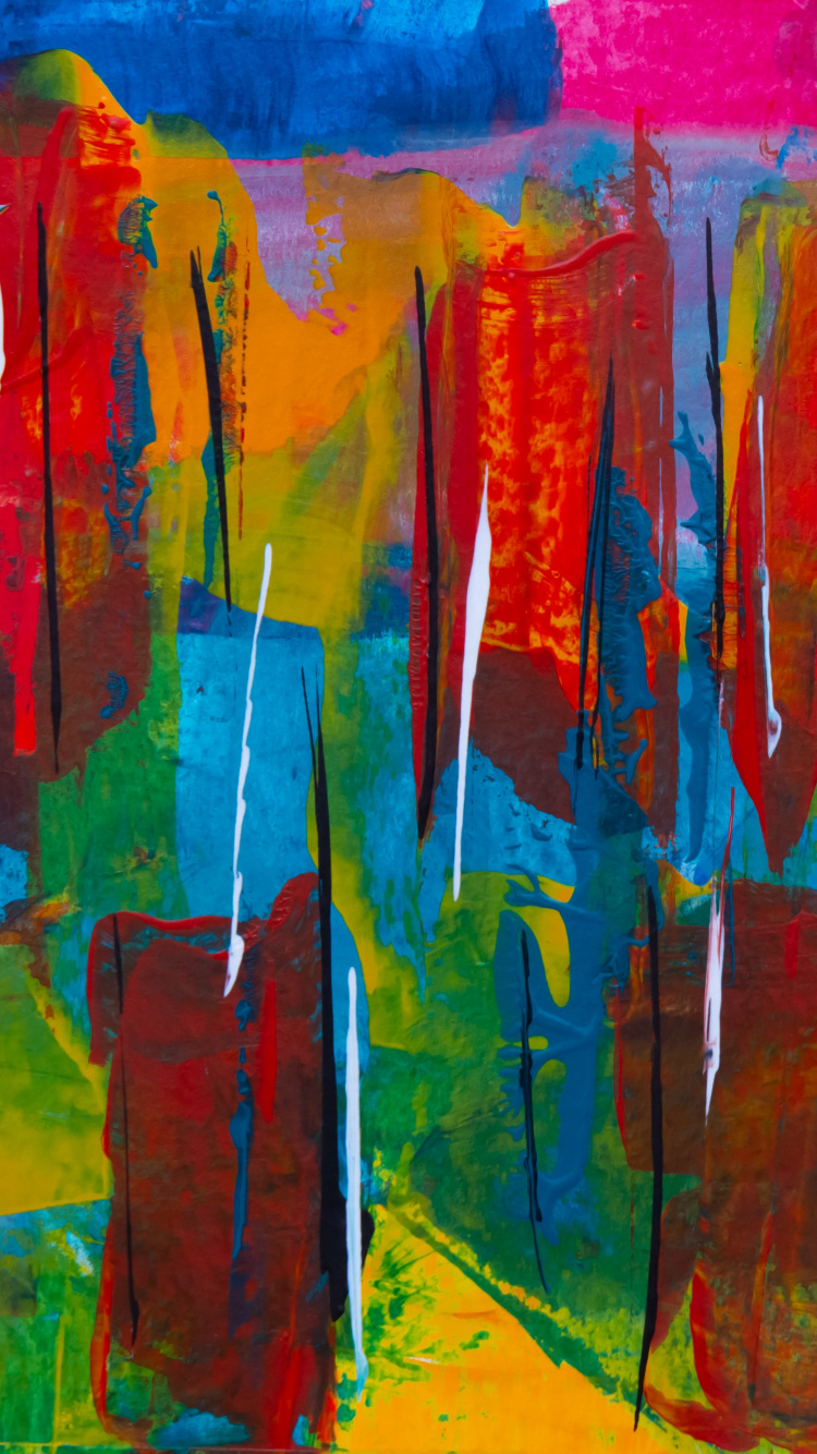 Peinture Abstraite Rouge Jaune Bleu et Vert. Wallpaper in 750x1334 Resolution