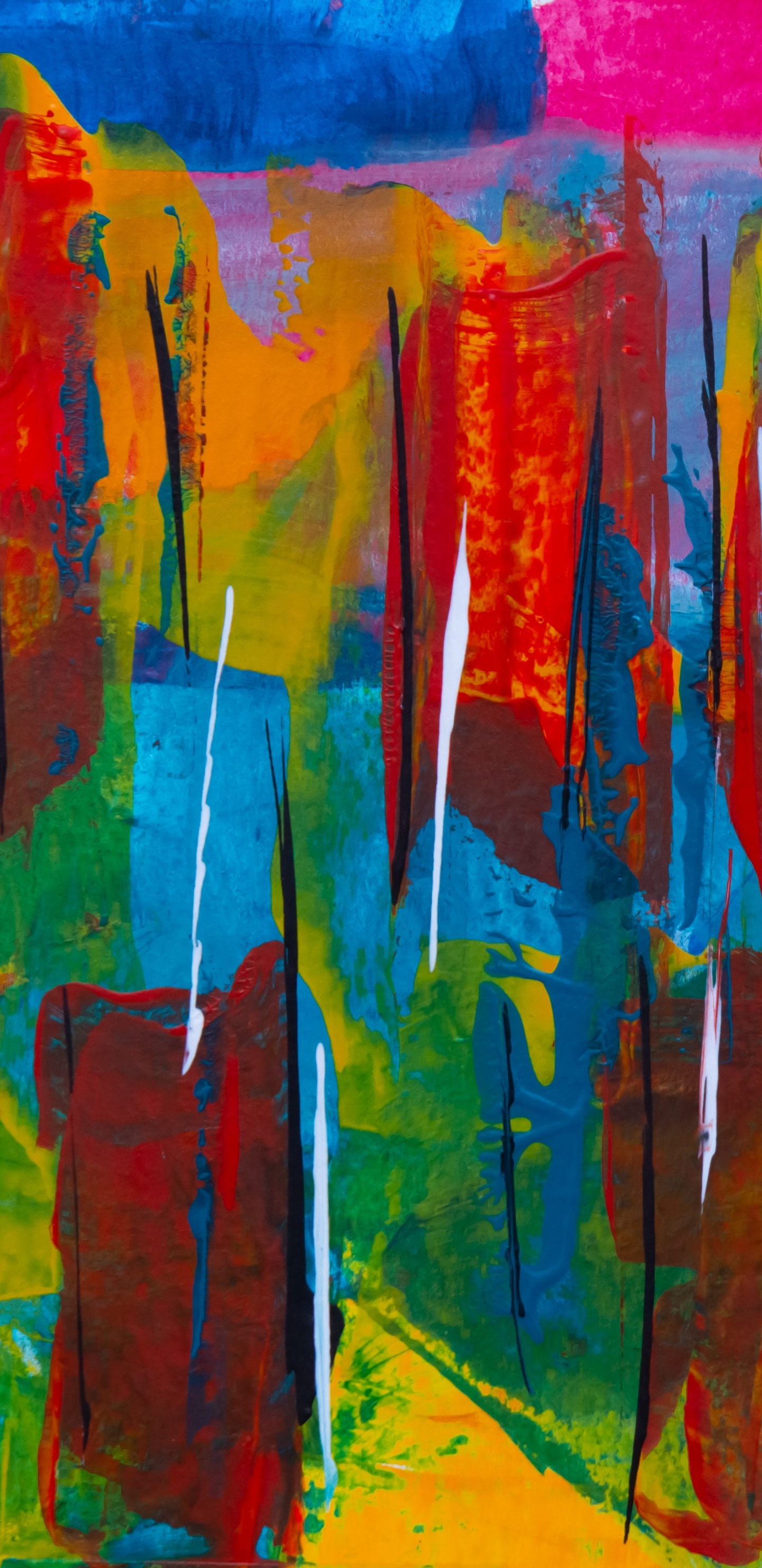 Rot Gelb Blau Und Grün Abstrakte Malerei. Wallpaper in 1440x2960 Resolution