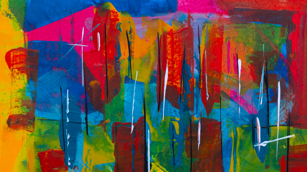 Cuadro Abstracto Rojo Amarillo Azul y Verde. Wallpaper in 1280x720 Resolution