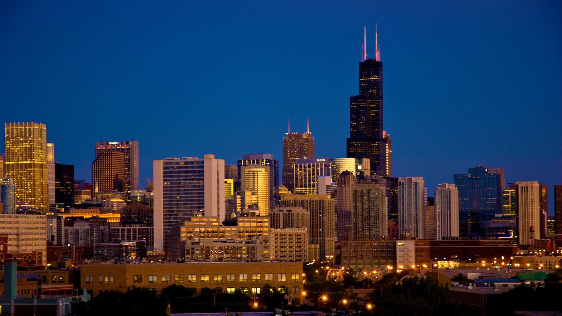 City Skyline During Night Time. Wallpaper in 1920x1080 Resolution