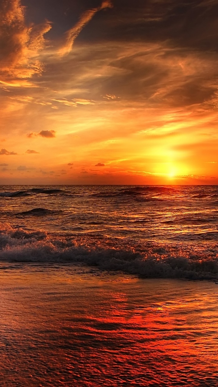 la Plage de Coucher du Soleil, Plage, Coucher De Soleil Plage, Horizon, Nature. Wallpaper in 720x1280 Resolution