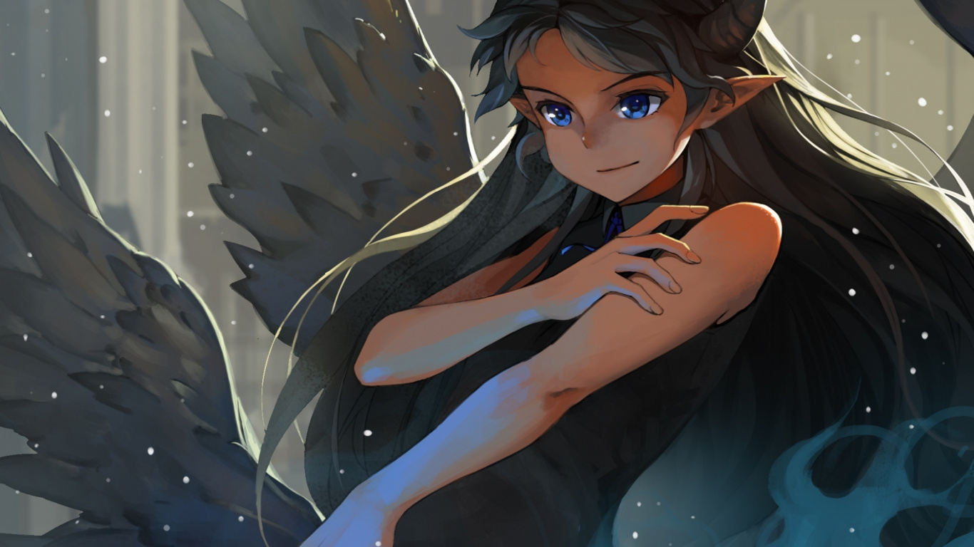 Black Haired Woman Anime Character. Wallpaper in 1366x768 Resolution