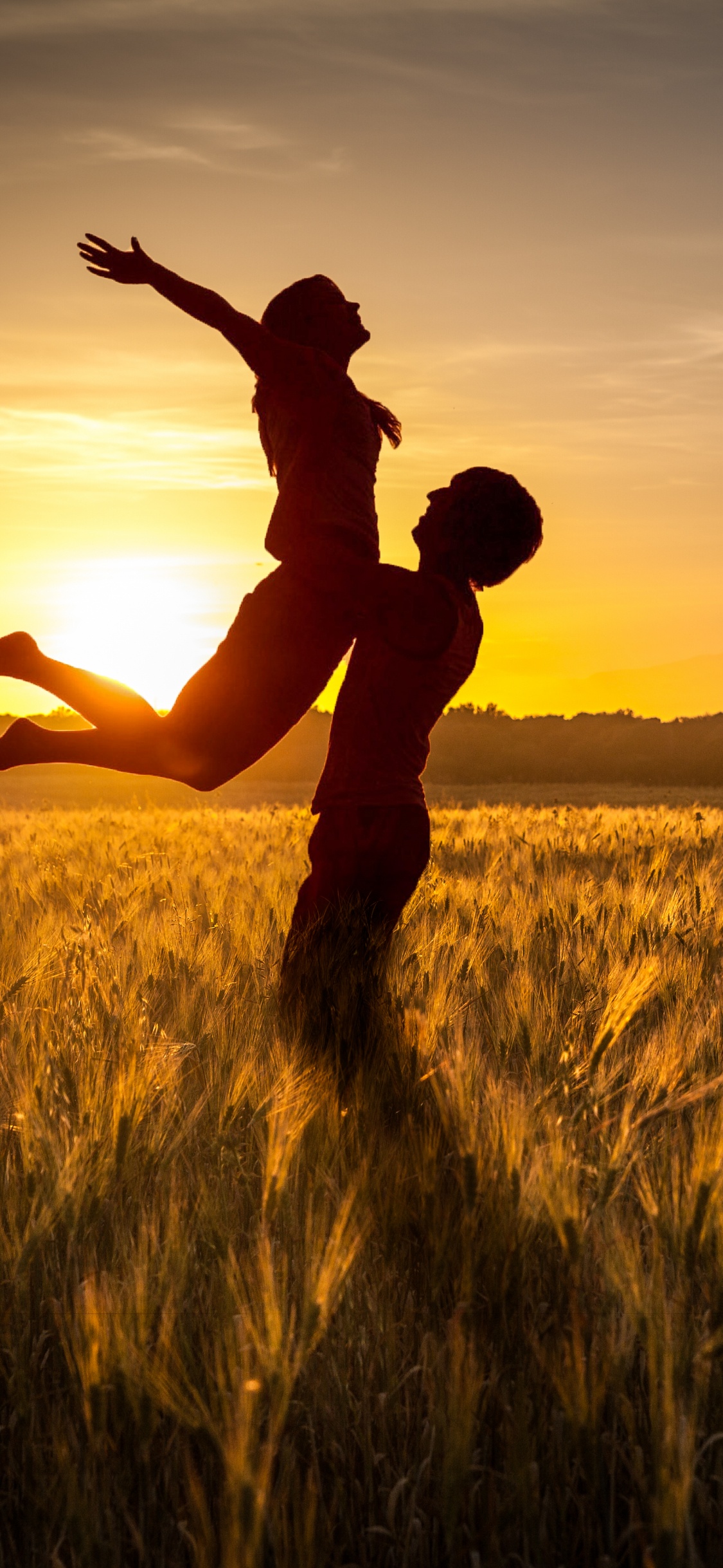 People in Nature, Happy, Field, Backlighting, Yellow. Wallpaper in 1125x2436 Resolution