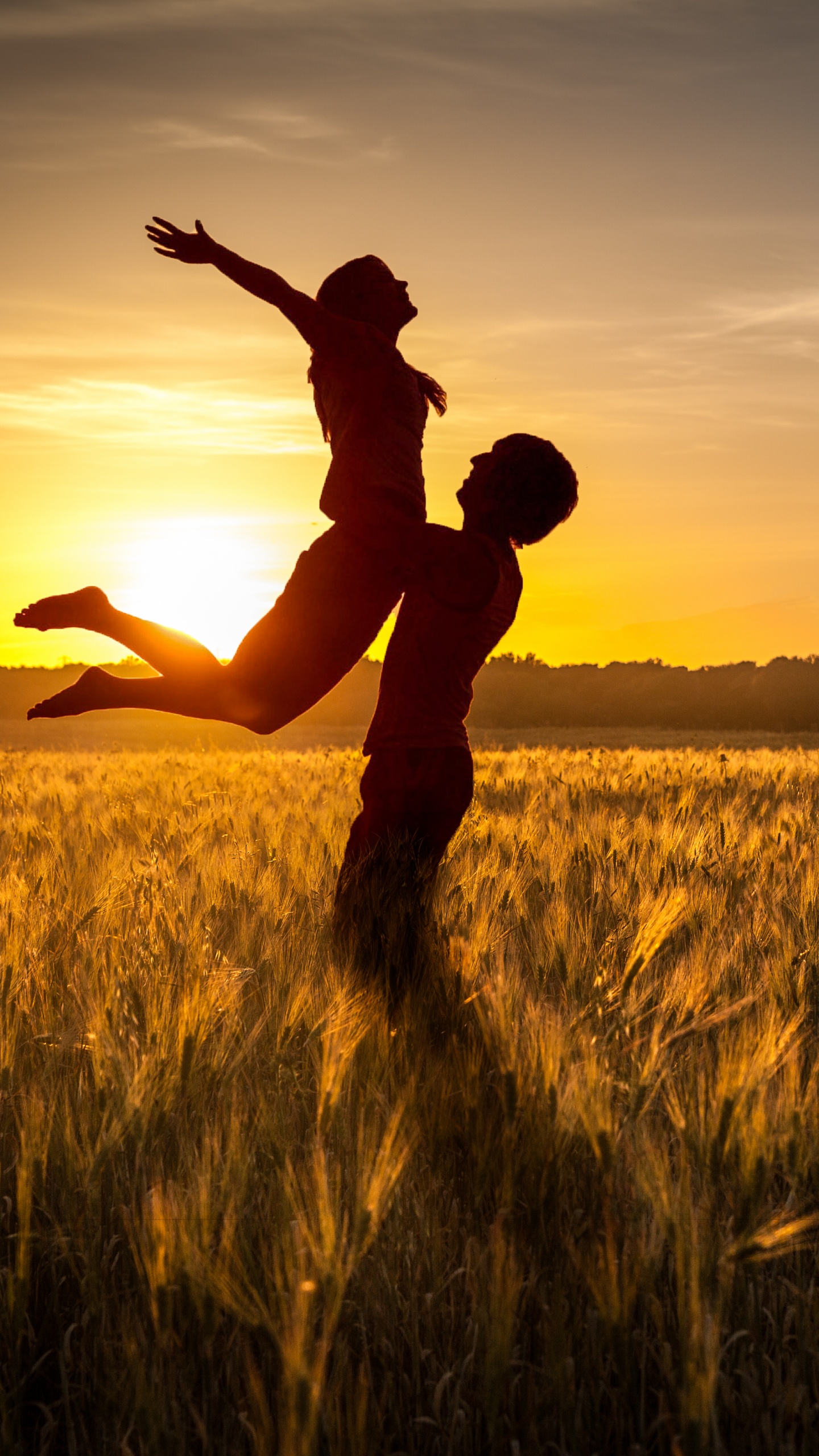 People in Nature, Happy, Field, Backlighting, Yellow. Wallpaper in 1440x2560 Resolution